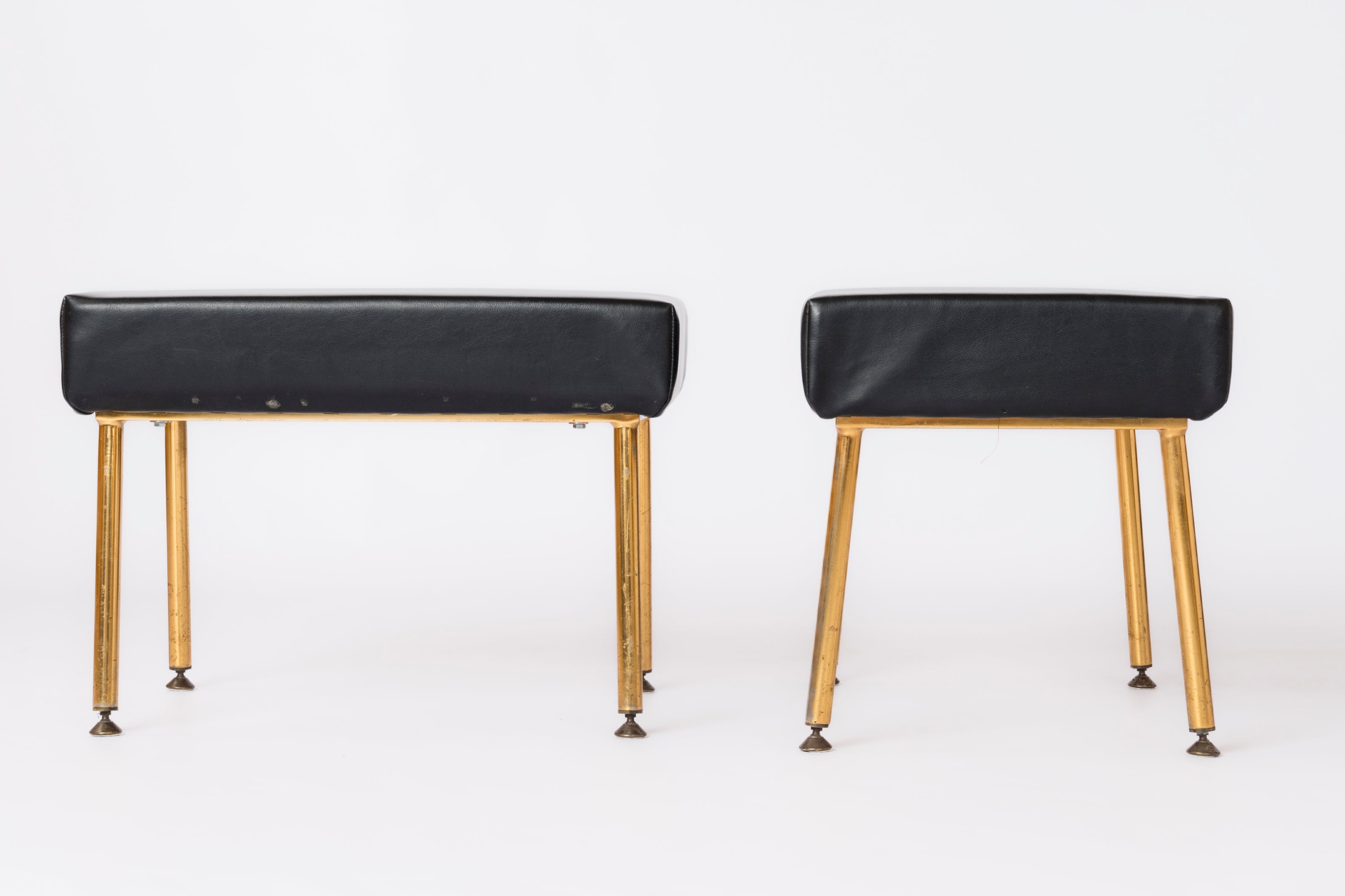 Pair of Midcentury Modern Gilt Metal and Moleskine Stools by Airborne - Netherlands 1960's