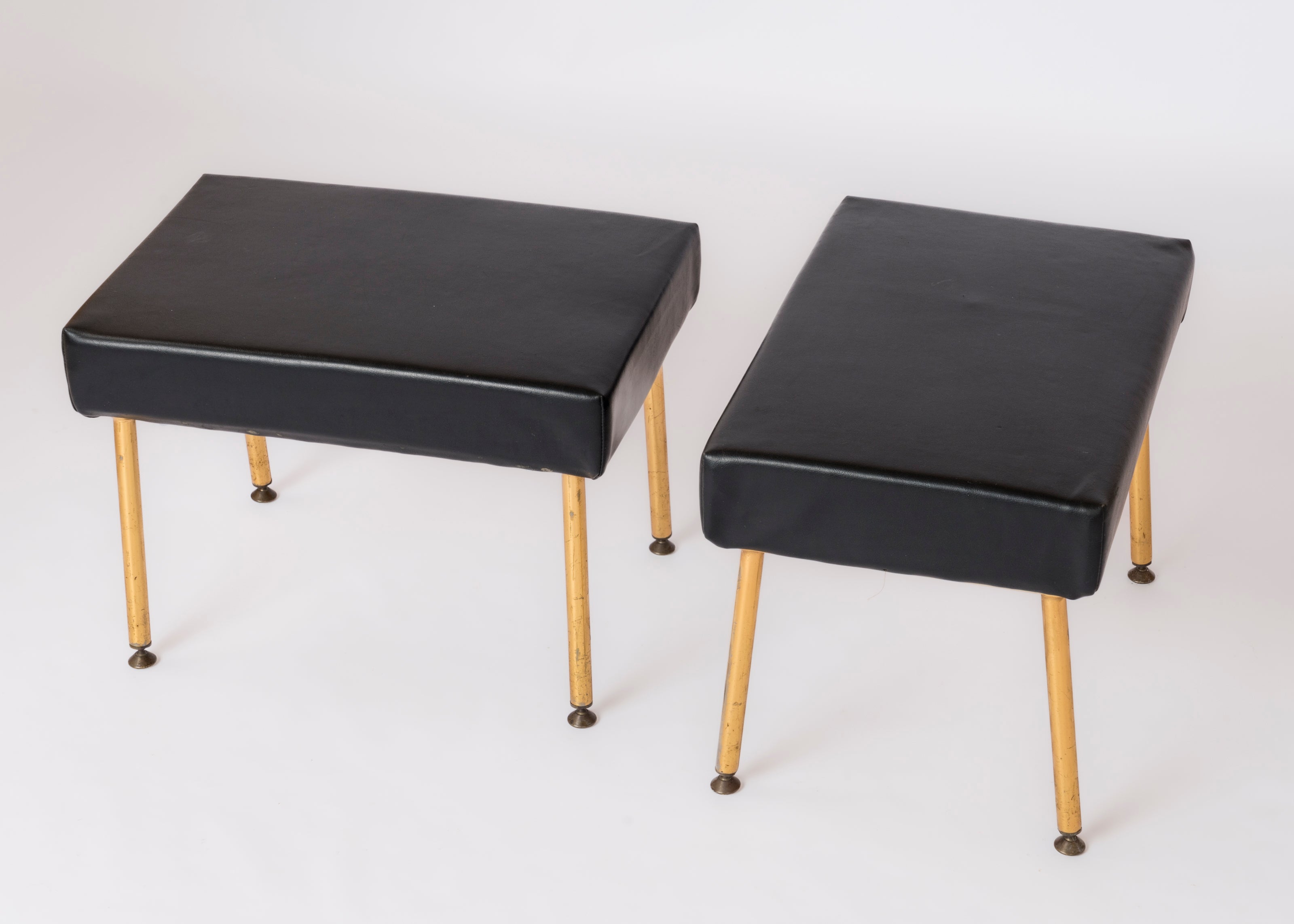 Pair of Midcentury Modern Gilt Metal and Moleskine Stools by Airborne - Netherlands 1960's