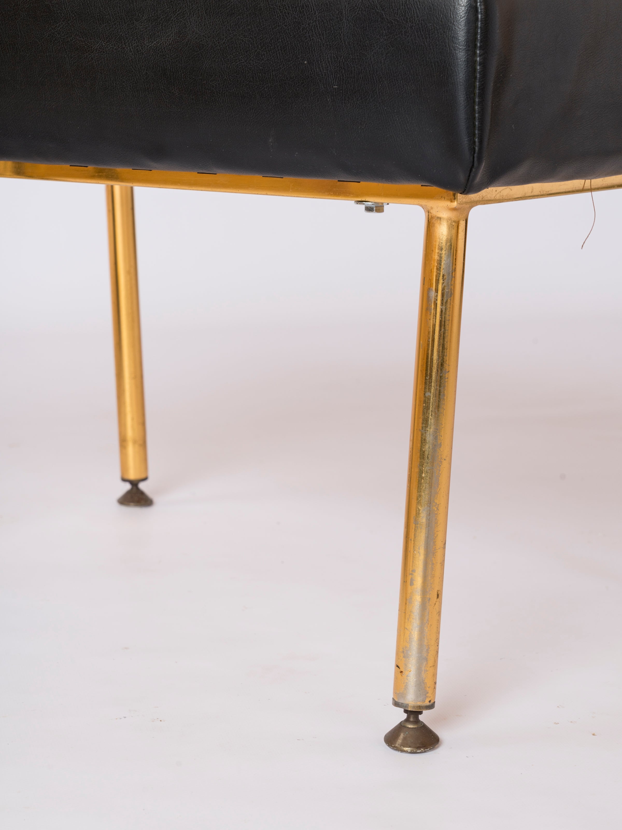 Pair of Midcentury Modern Gilt Metal and Moleskine Stools by Airborne - Netherlands 1960's