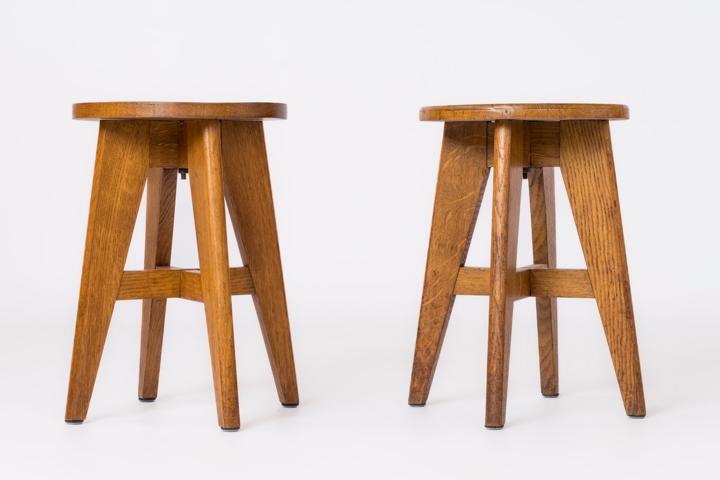 Pair of French Oak "Reconstruction" Era Stools - France 1950's