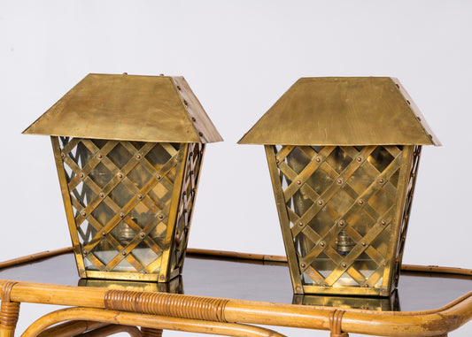 Pair of Neo Classical Braided Brass Wall Lanterns - France 1960's