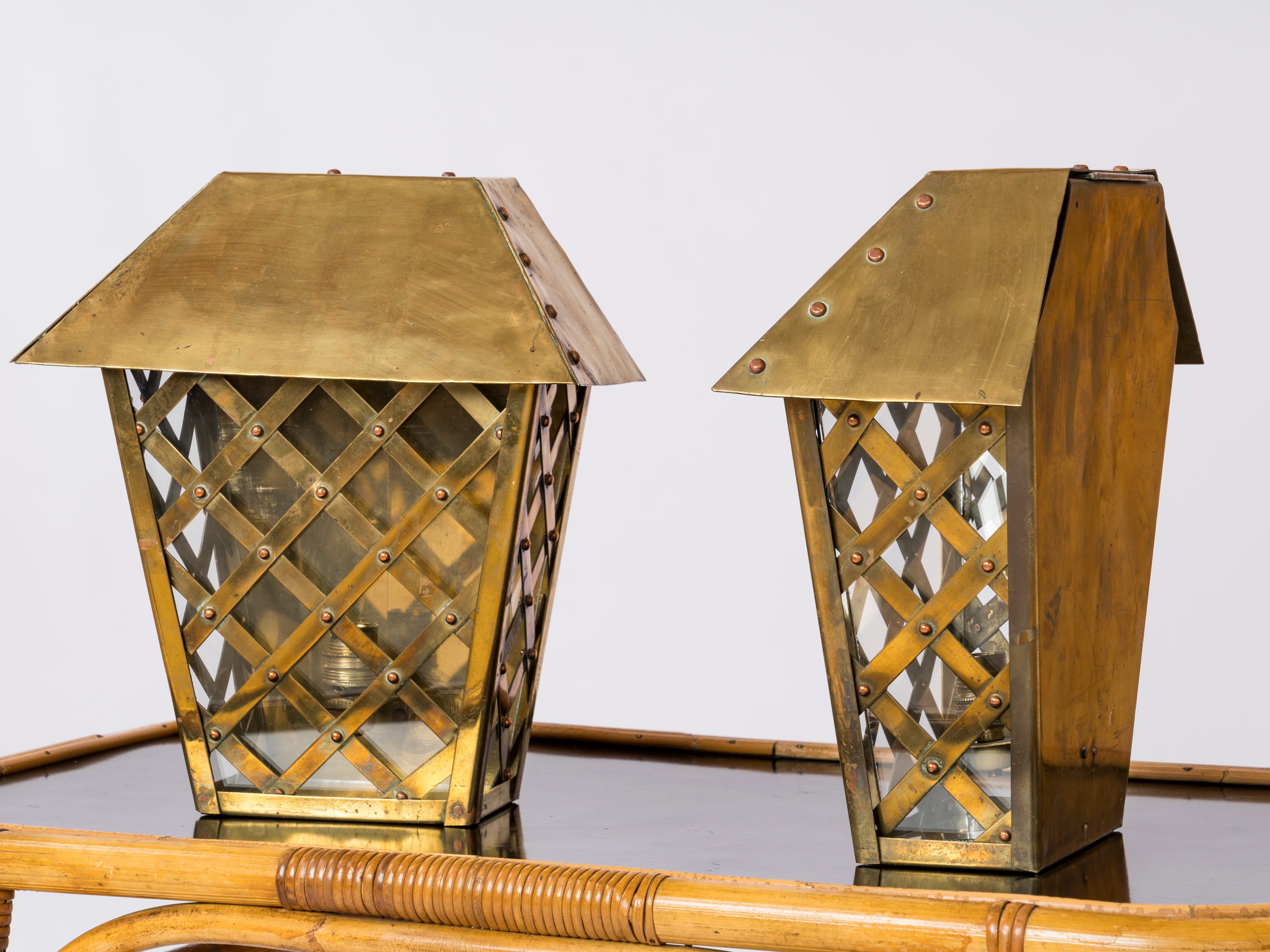 Pair of Neo Classical Braided Brass Wall Lanterns - France 1960's