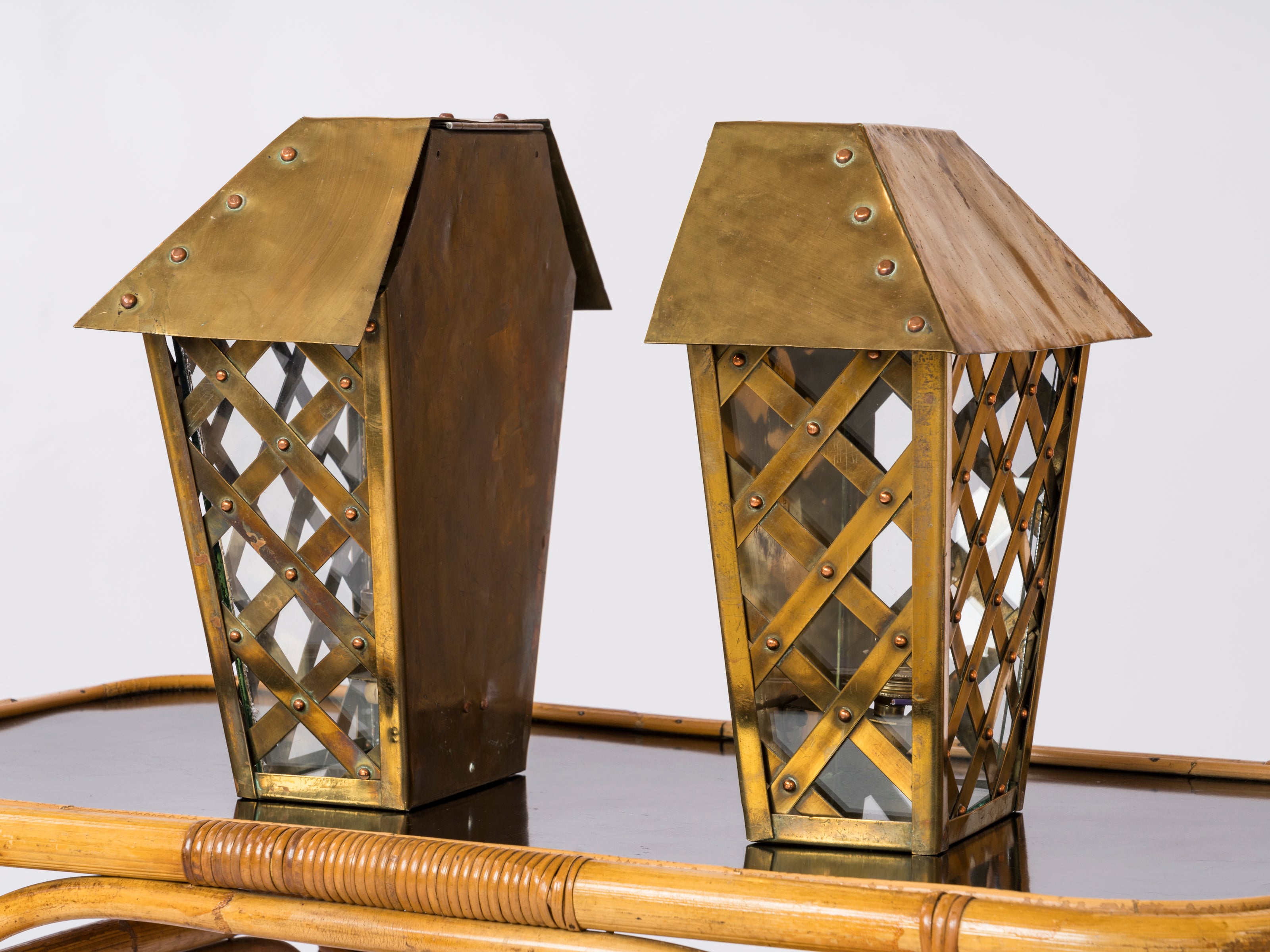 Pair of Neo Classical Braided Brass Wall Lanterns - France 1960's