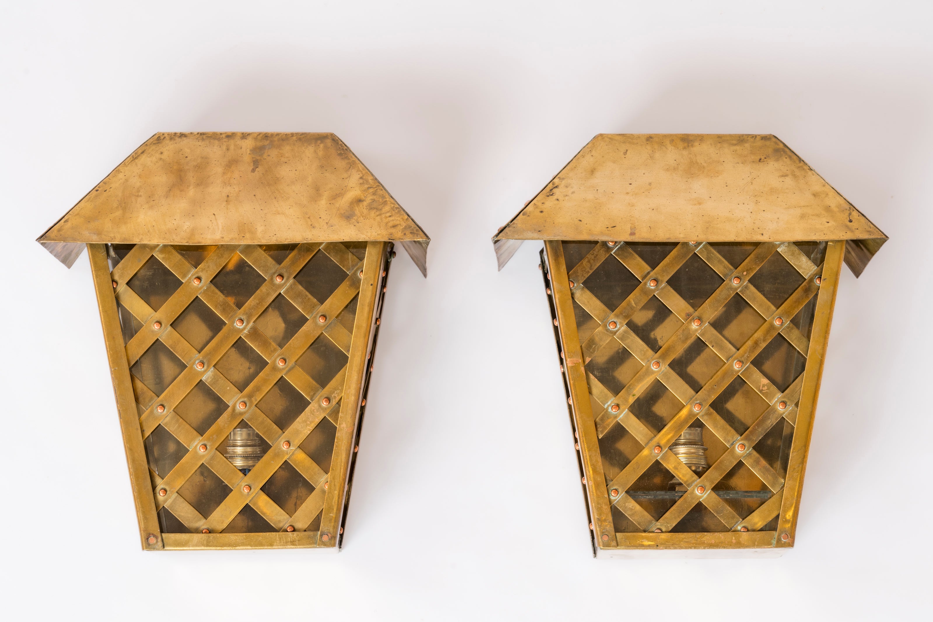 Pair of Neo Classical Braided Brass Wall Lanterns - France 1960's