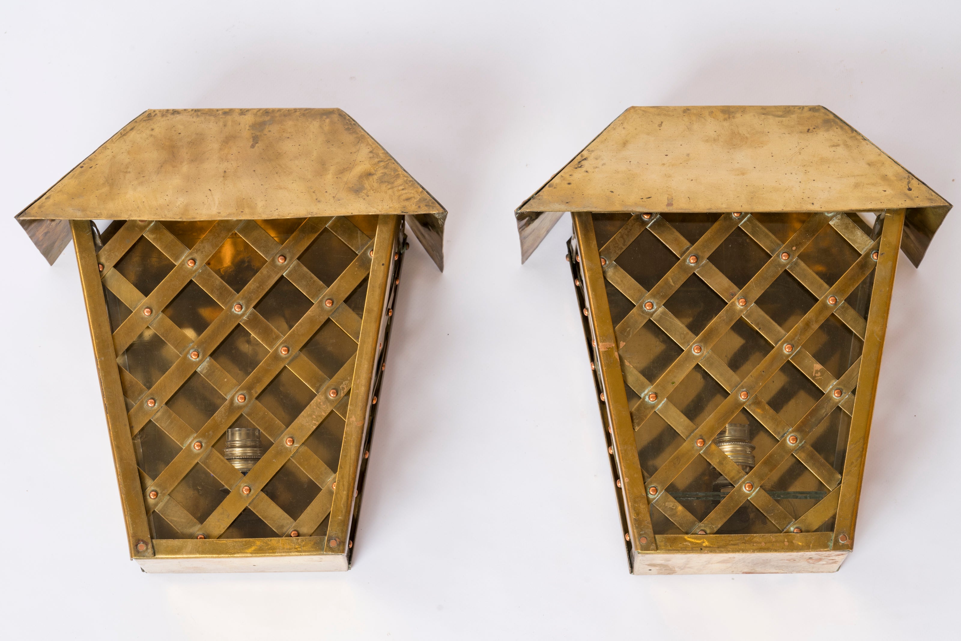 Pair of Neo Classical Braided Brass Wall Lanterns - France 1960's