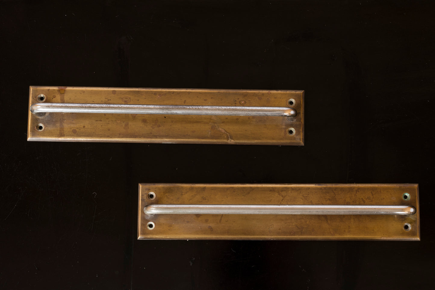 Minimalist Brass & Steel Rectangular Door Handles - France 1970's