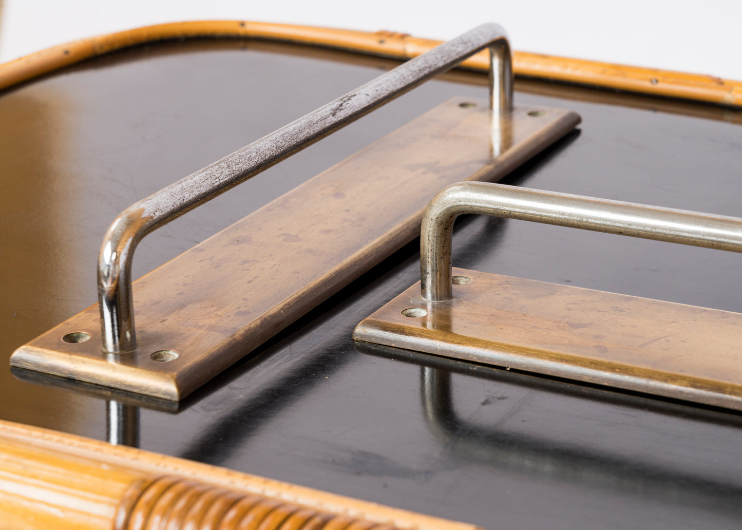 Minimalist Brass & Steel Rectangular Door Handles - France 1970's