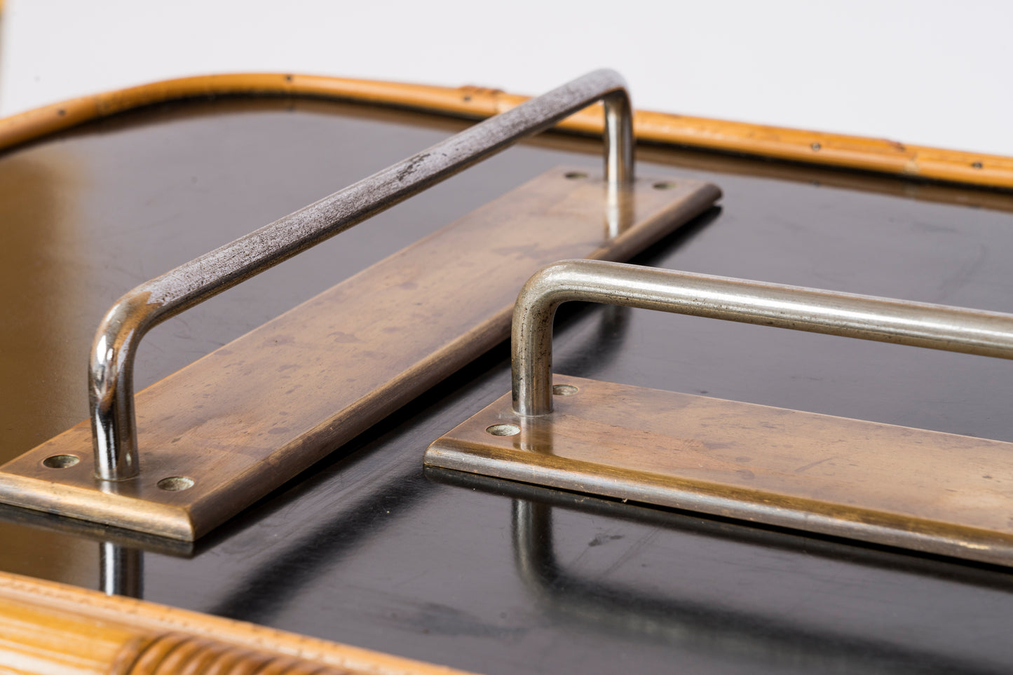 Minimalist Brass & Steel Rectangular Door Handles - France 1970's