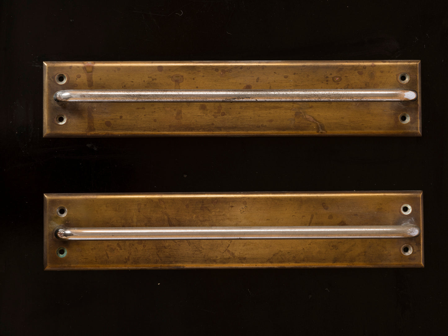 Minimalist Brass & Steel Rectangular Door Handles - France 1970's