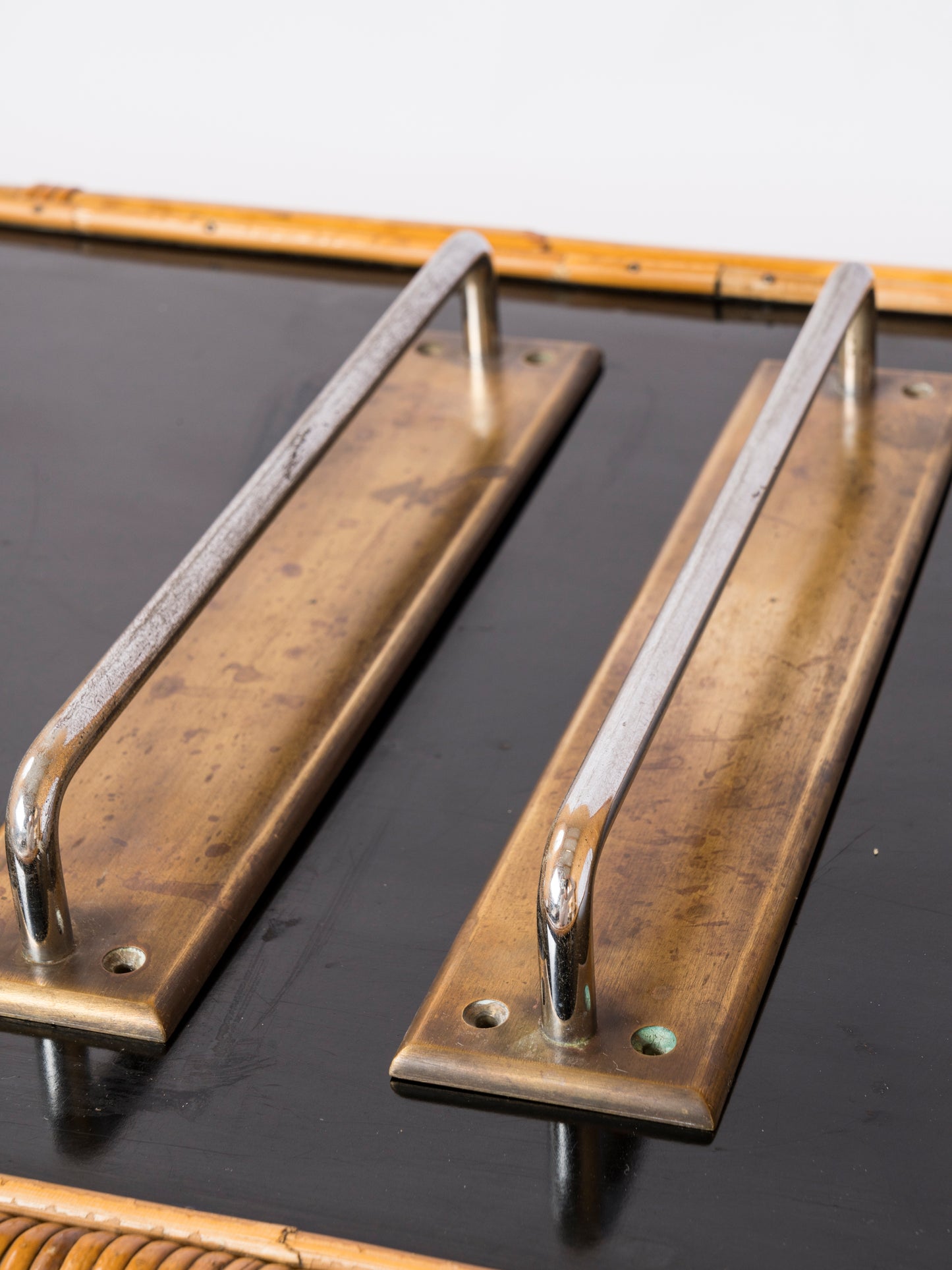 Minimalist Brass & Steel Rectangular Door Handles - France 1970's