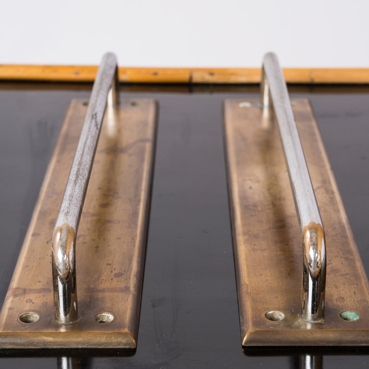 Minimalist Brass & Steel Rectangular Door Handles - France 1970's