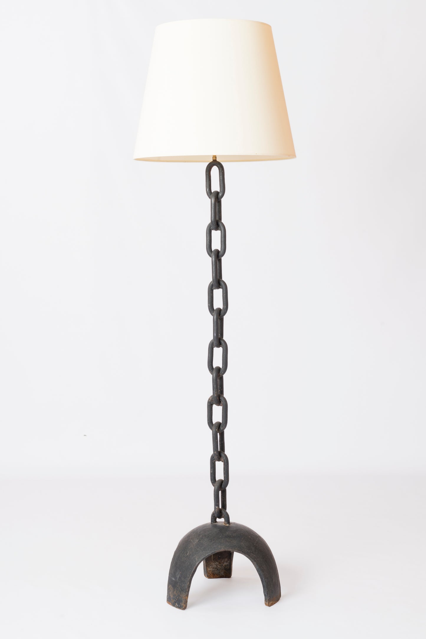 Brutalist Cast Iron & Marine Chain Links Floor Lamp - France 1970's