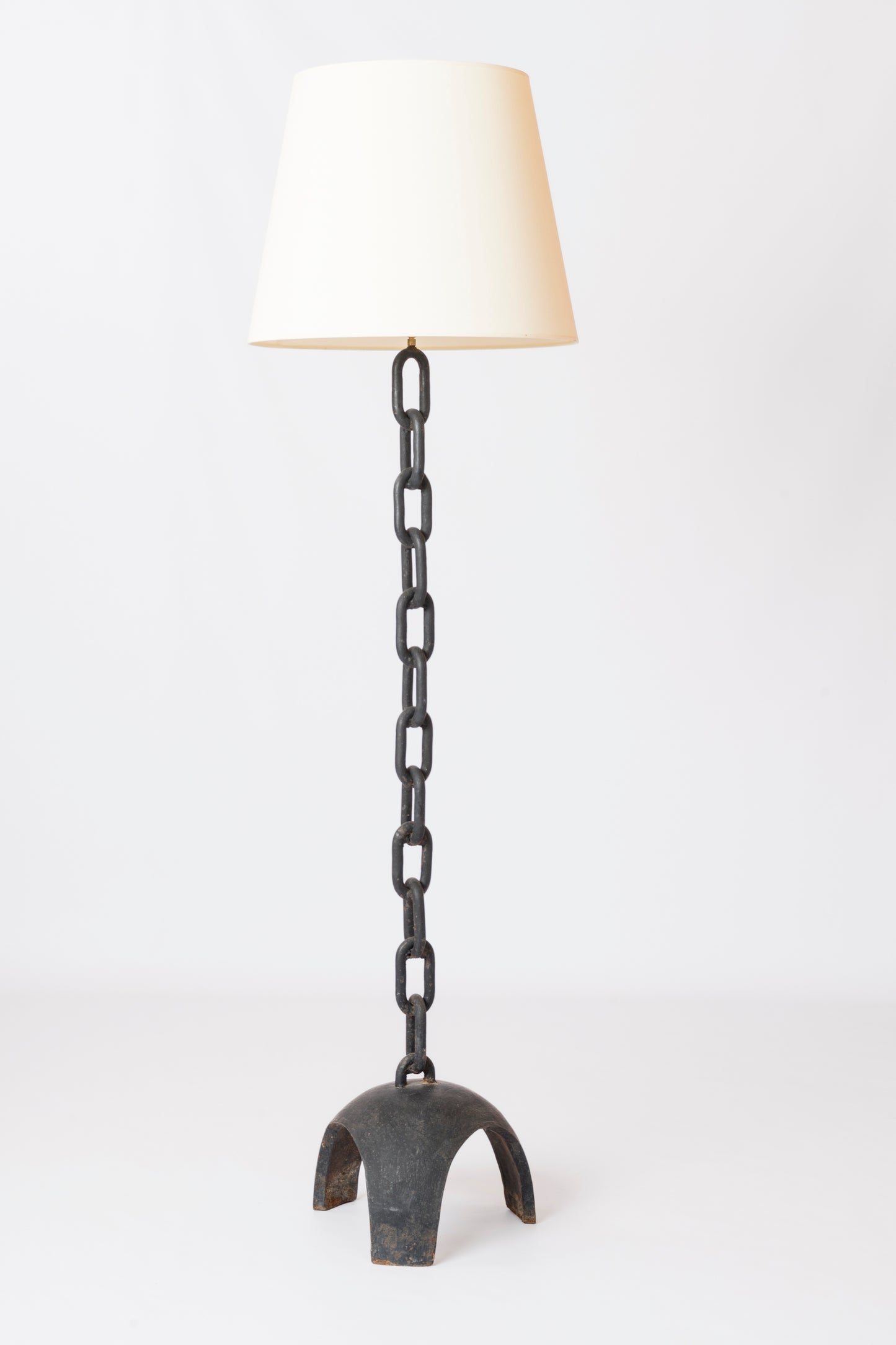 Brutalist Cast Iron & Marine Chain Links Floor Lamp - France 1970's