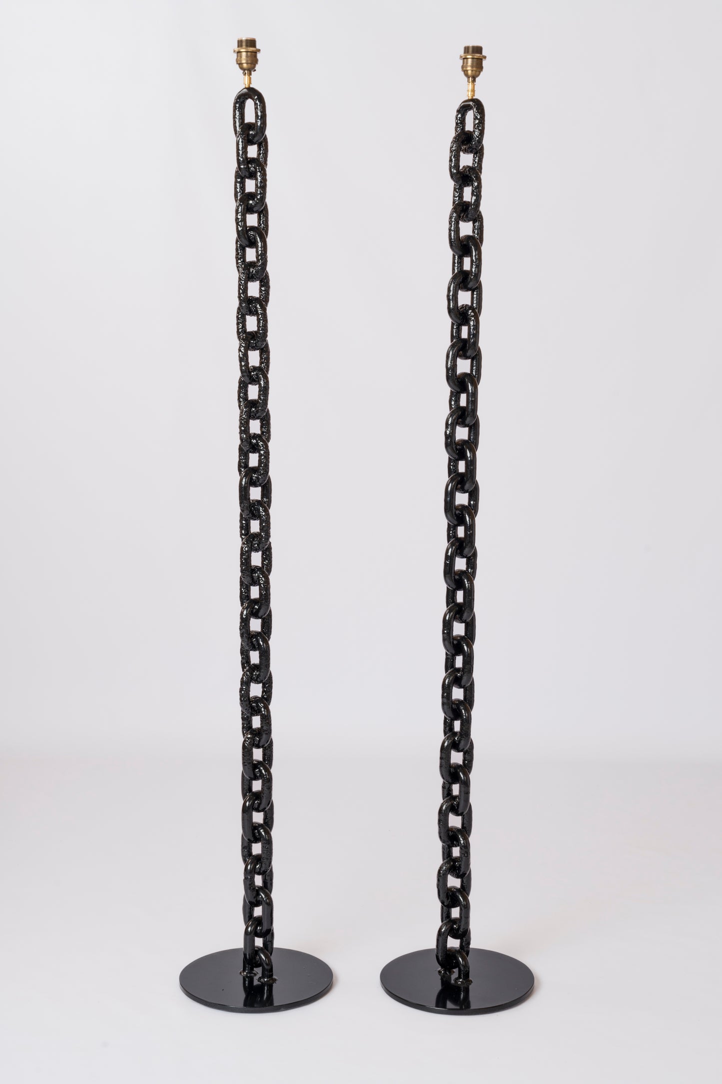 Two Black Lacquered Welded Marine Chain Floor Lamps - France 1970's
