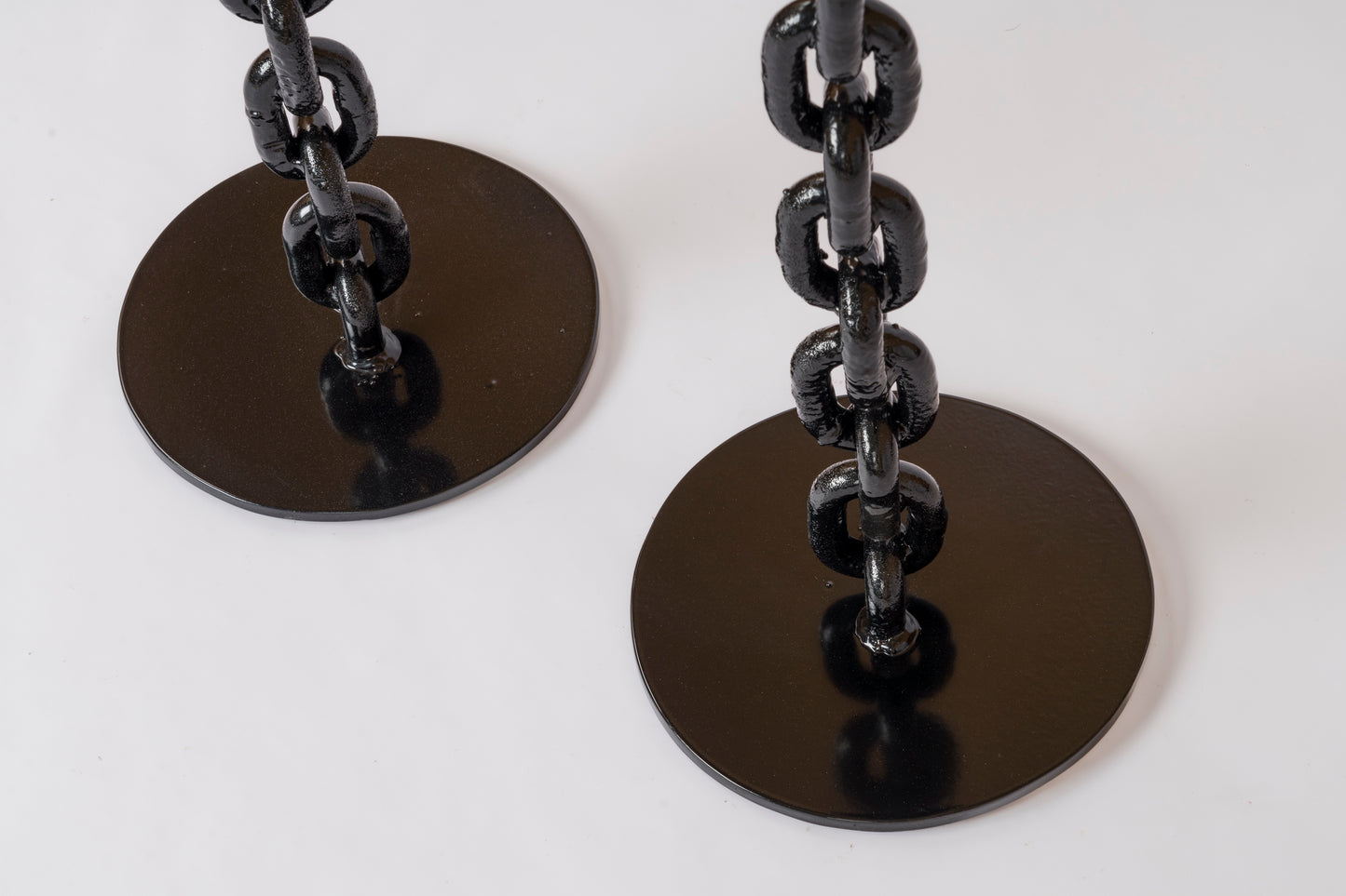 Two Black Lacquered Welded Marine Chain Floor Lamps - France 1970's