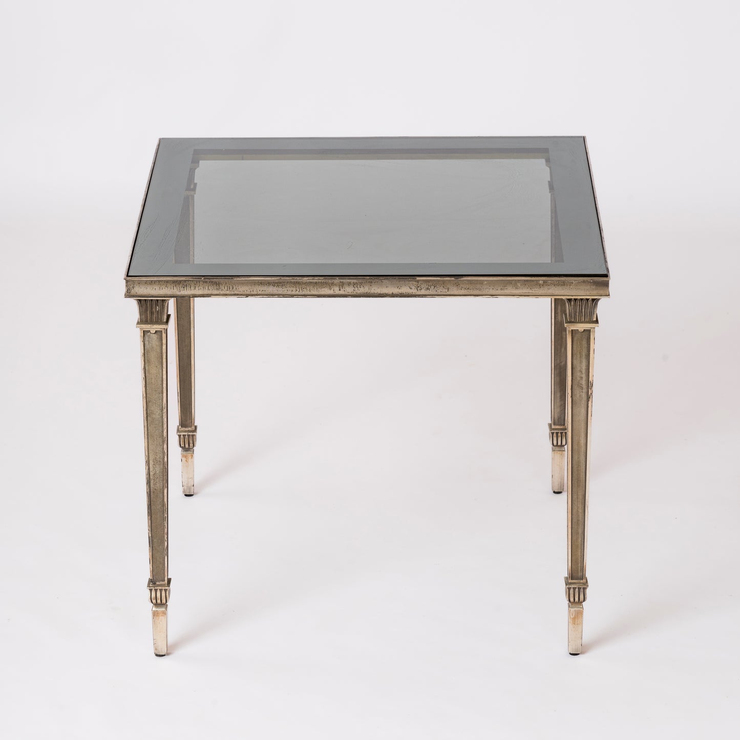 Exceptional Silver Plated Bronze Guilloché Side Table Att. Maison Charles - France 1970s