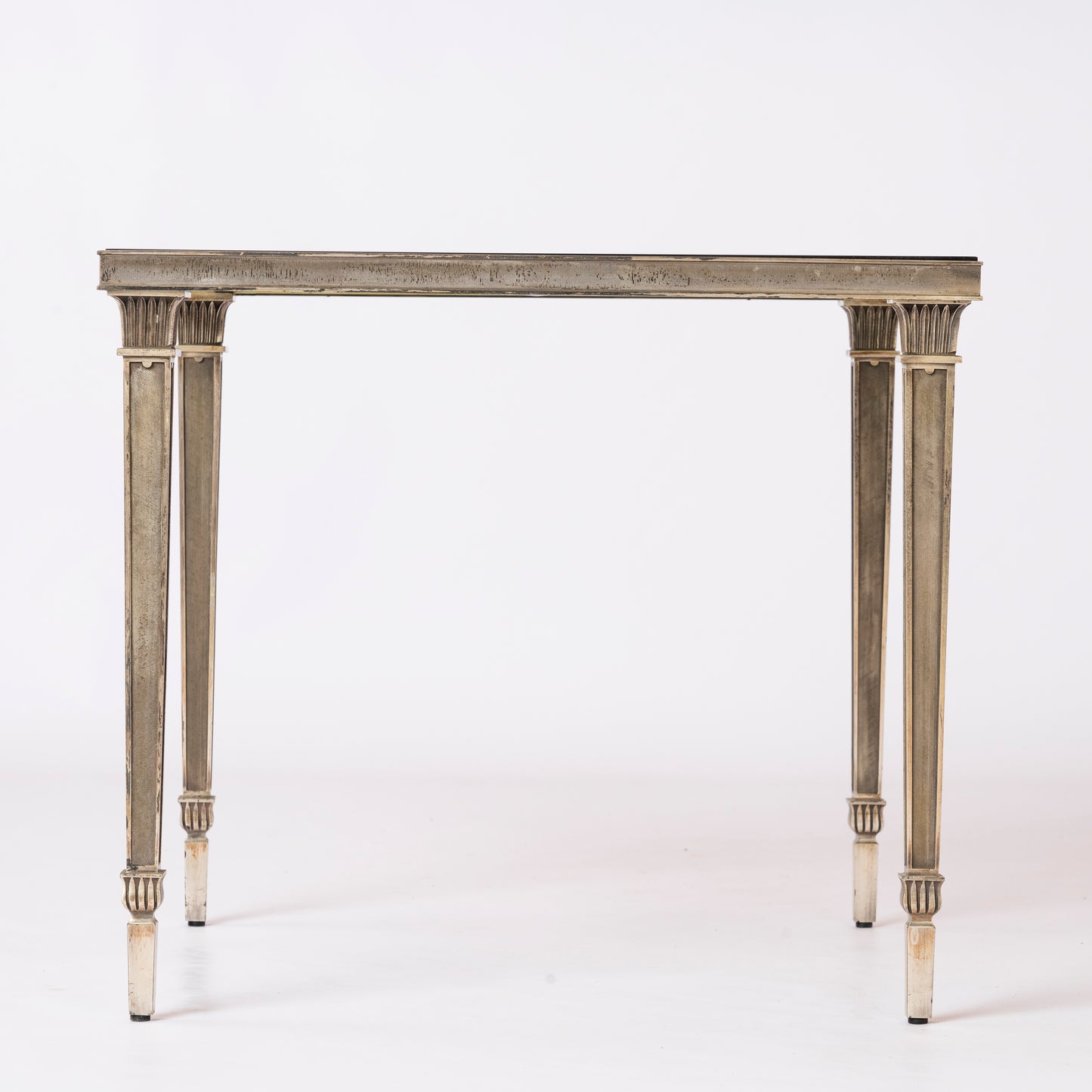 Exceptional Silver Plated Bronze Guilloché Side Table Att. Maison Charles - France 1970s