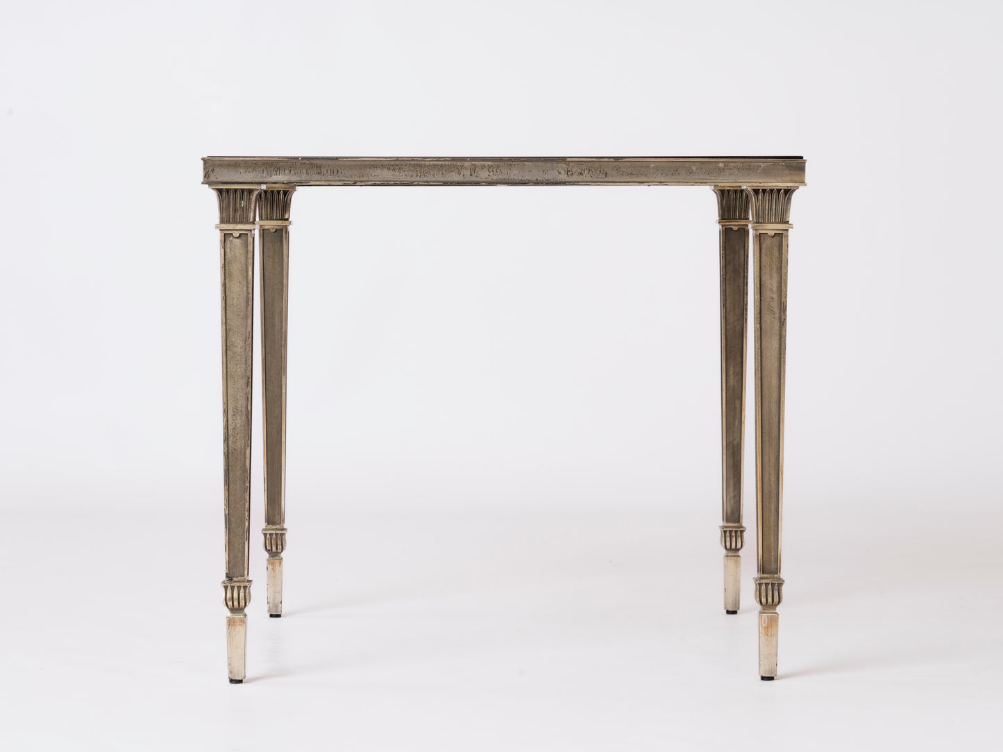 Exceptional Silver Plated Bronze Guilloché Side Table Att. Maison Charles - France 1970s