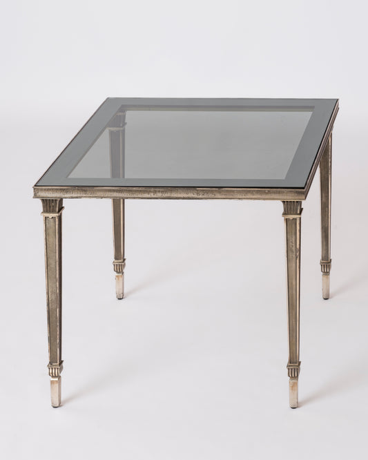 Exceptional Silver Plated Bronze Guilloché Side Table Att. Maison Charles - France 1970s