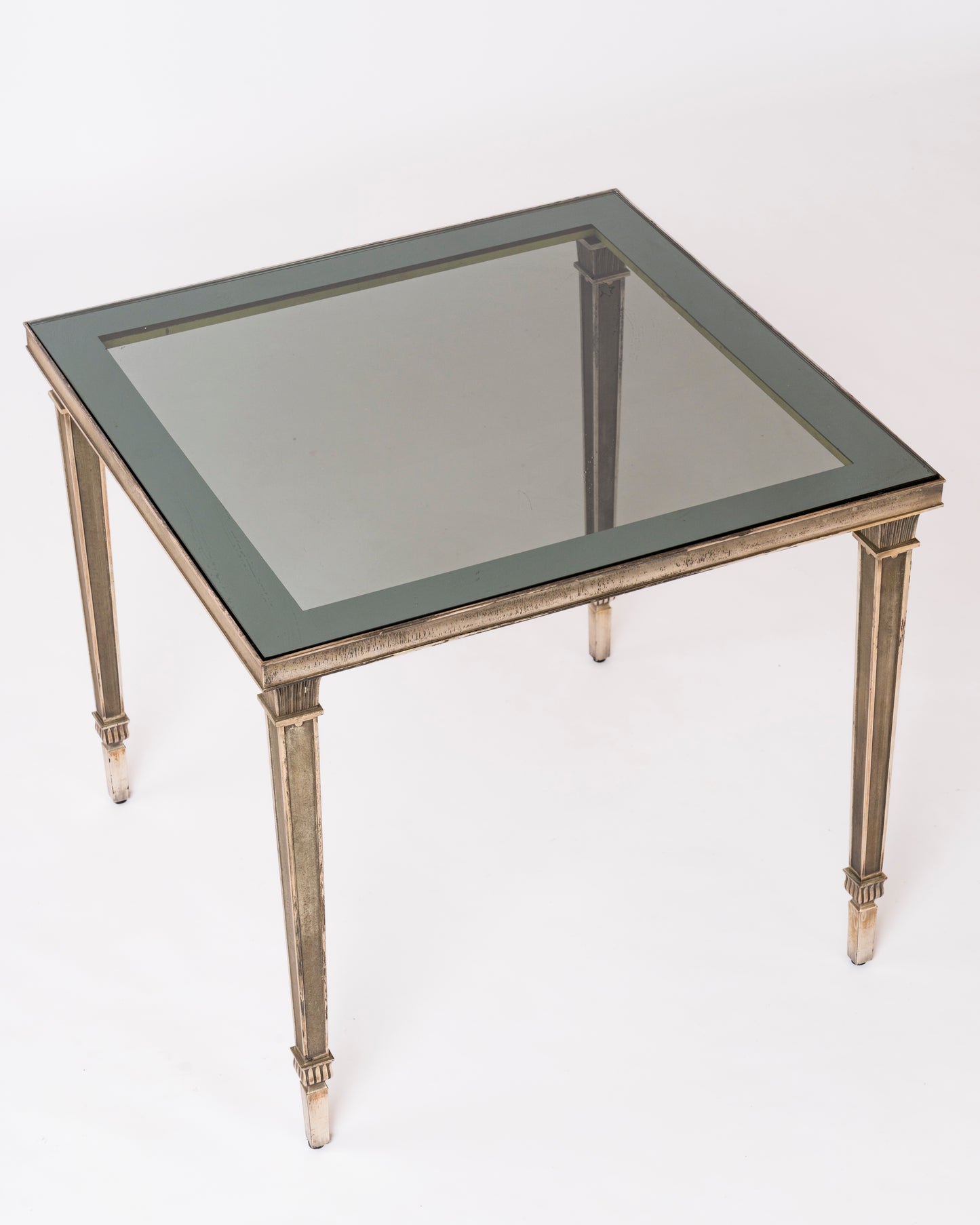 Exceptional Silver Plated Bronze Guilloché Side Table Att. Maison Charles - France 1970s