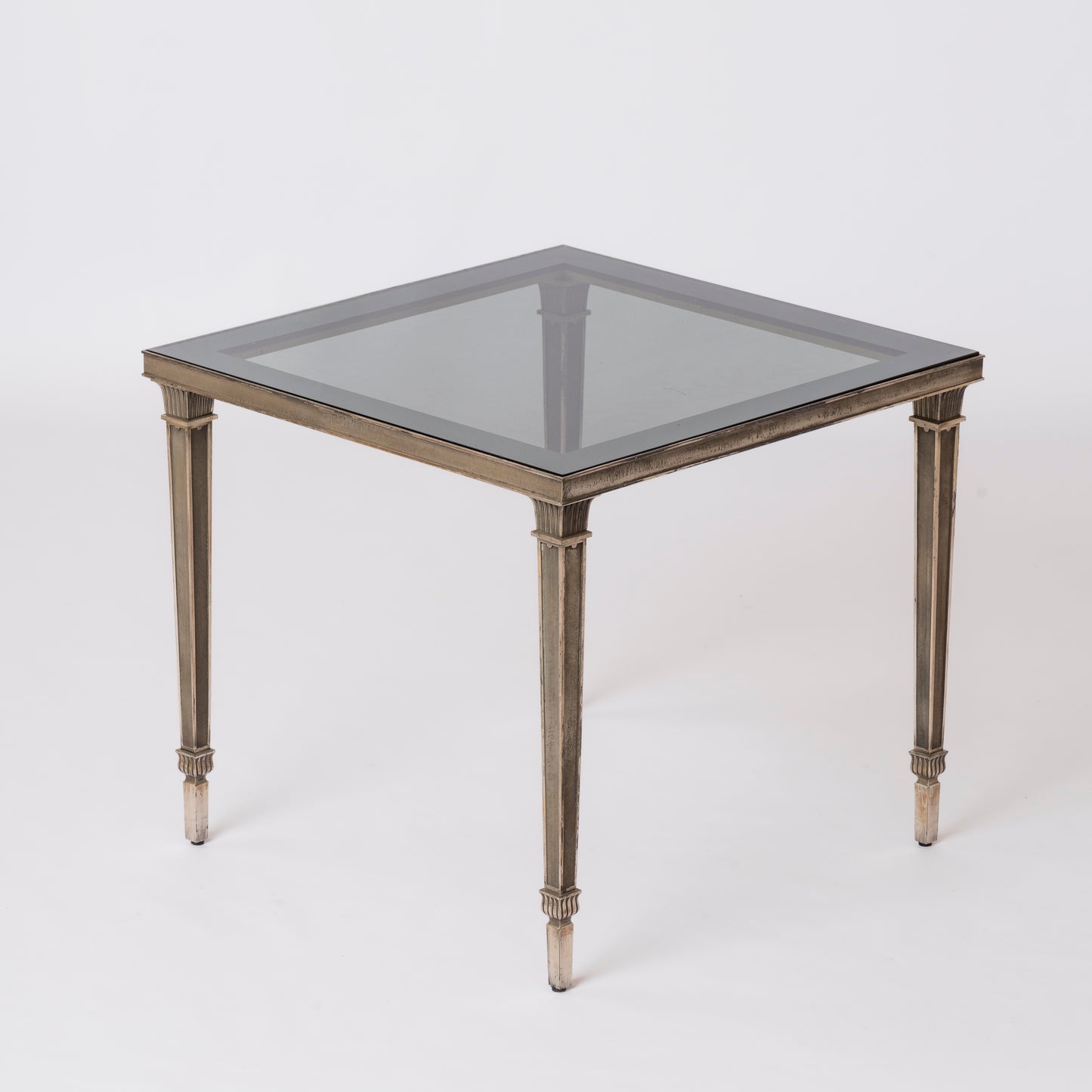 Exceptional Silver Plated Bronze Guilloché Side Table Att. Maison Charles - France 1970s