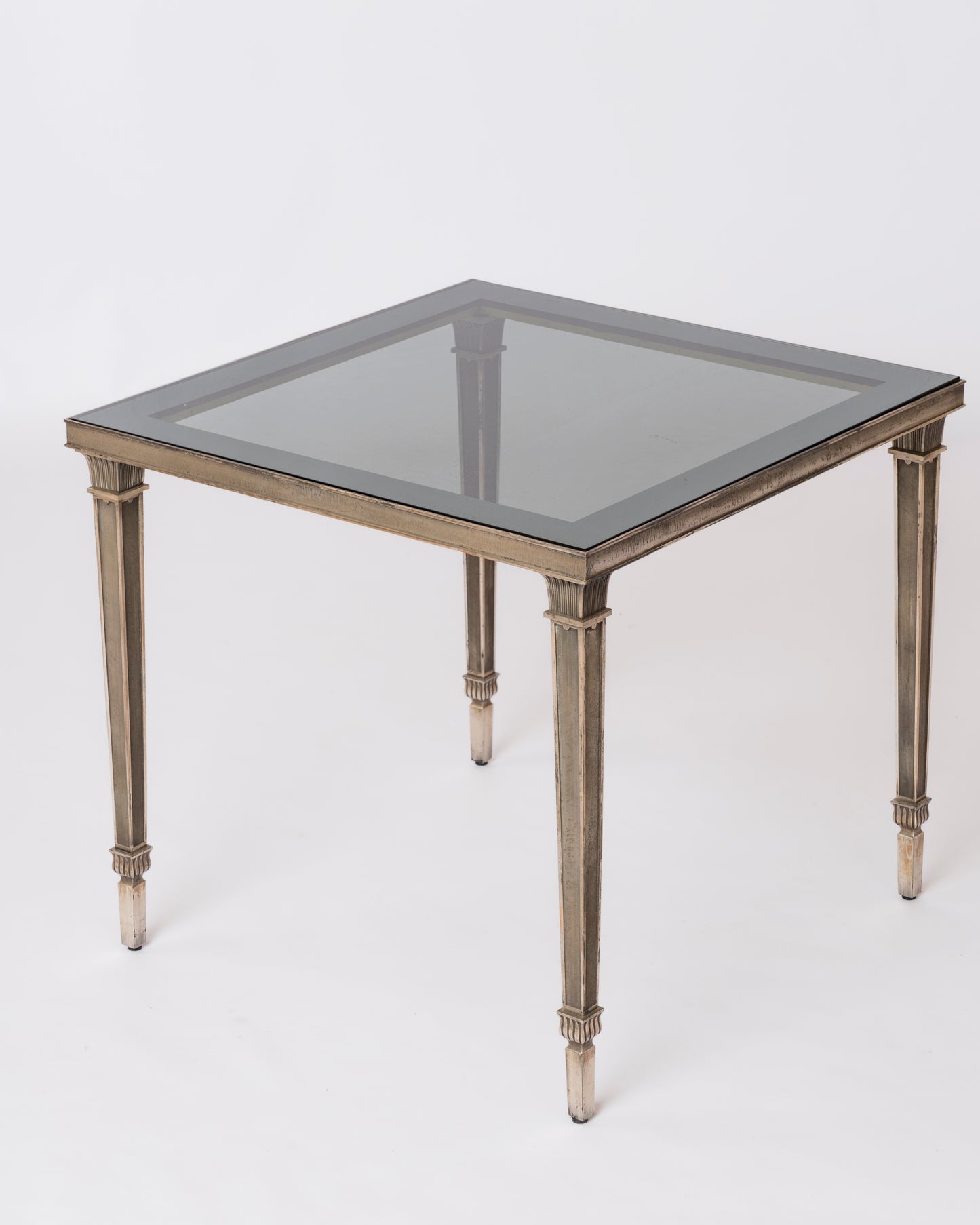 Exceptional Silver Plated Bronze Guilloché Side Table Att. Maison Charles - France 1970s