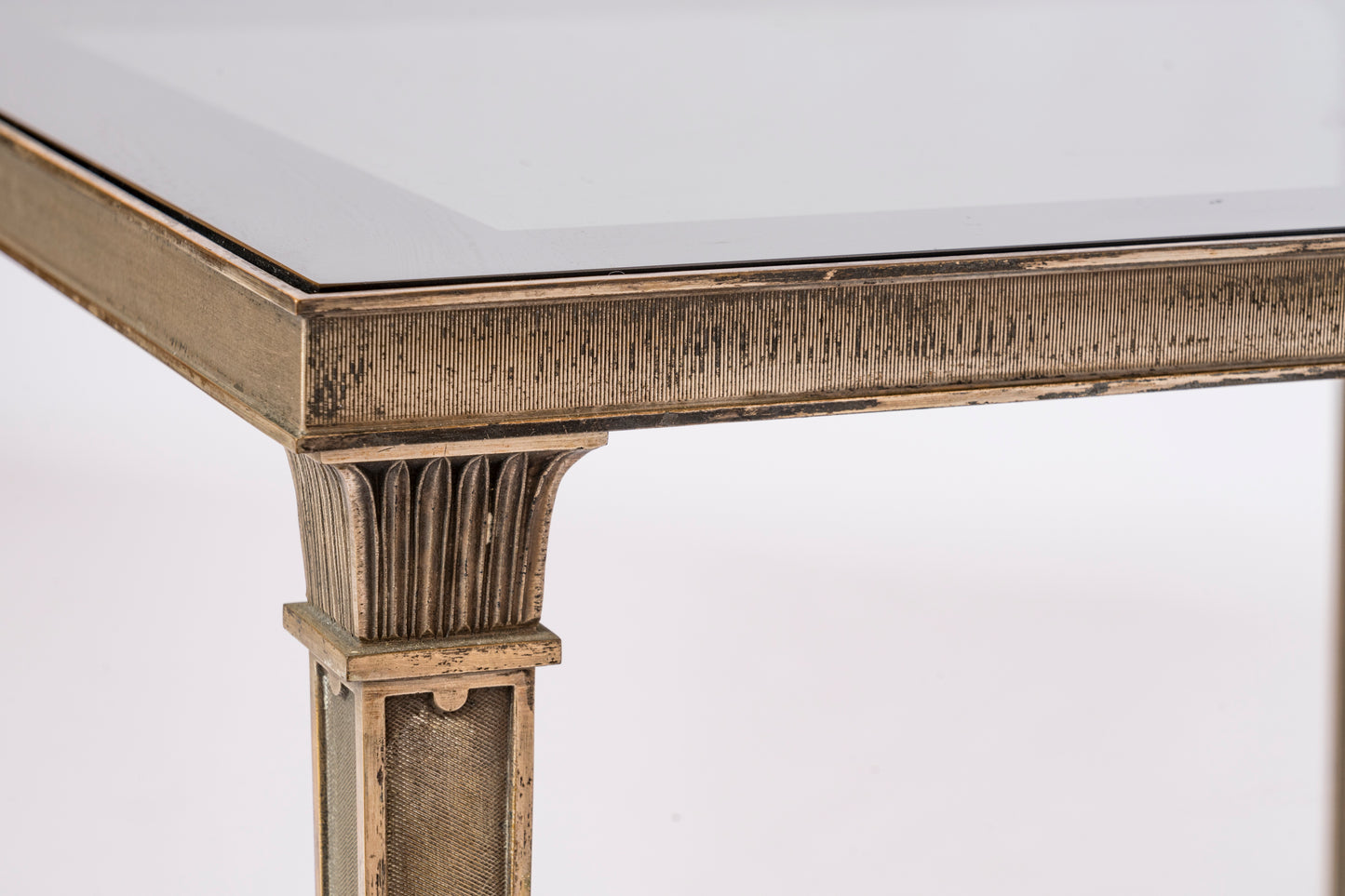 Exceptional Silver Plated Bronze Guilloché Side Table Att. Maison Charles - France 1970s