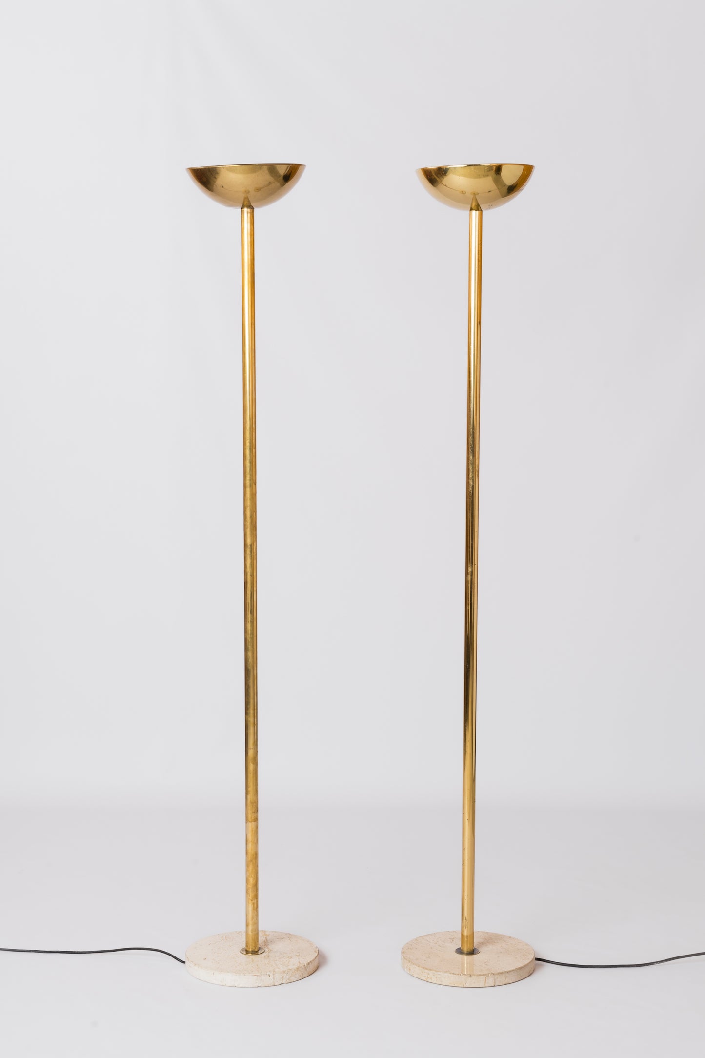 Pair of Travertine & Brass Floor Lamps in the style of J. Grange - Italy 1980s