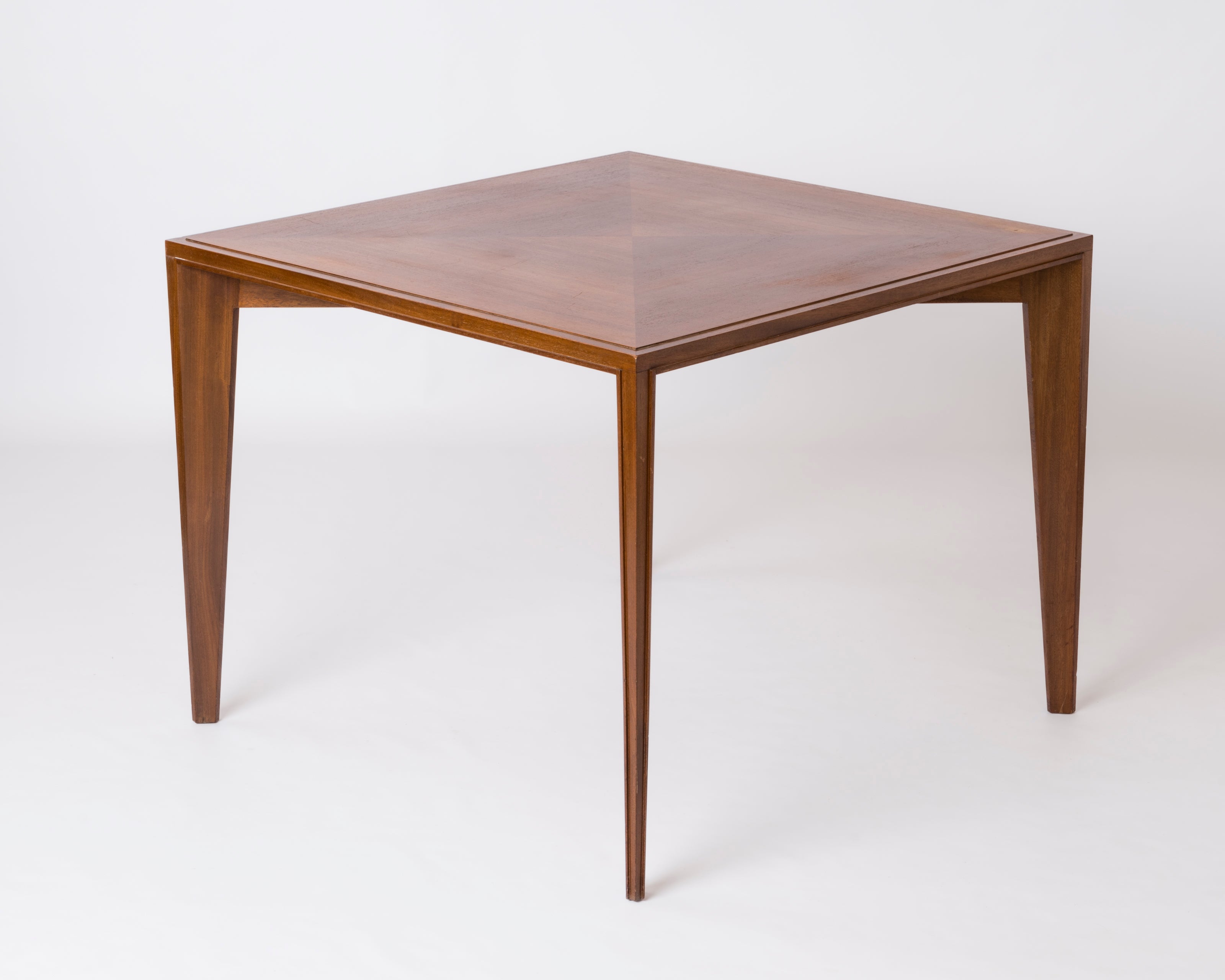 Tappered Legs Square Cherry Tree Marquetry Scandinavian Table - 1960's