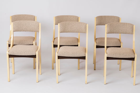 Six Cream Velum & Chiné Upholstery Chairs att. to Aldo Tura - Italy 1970's