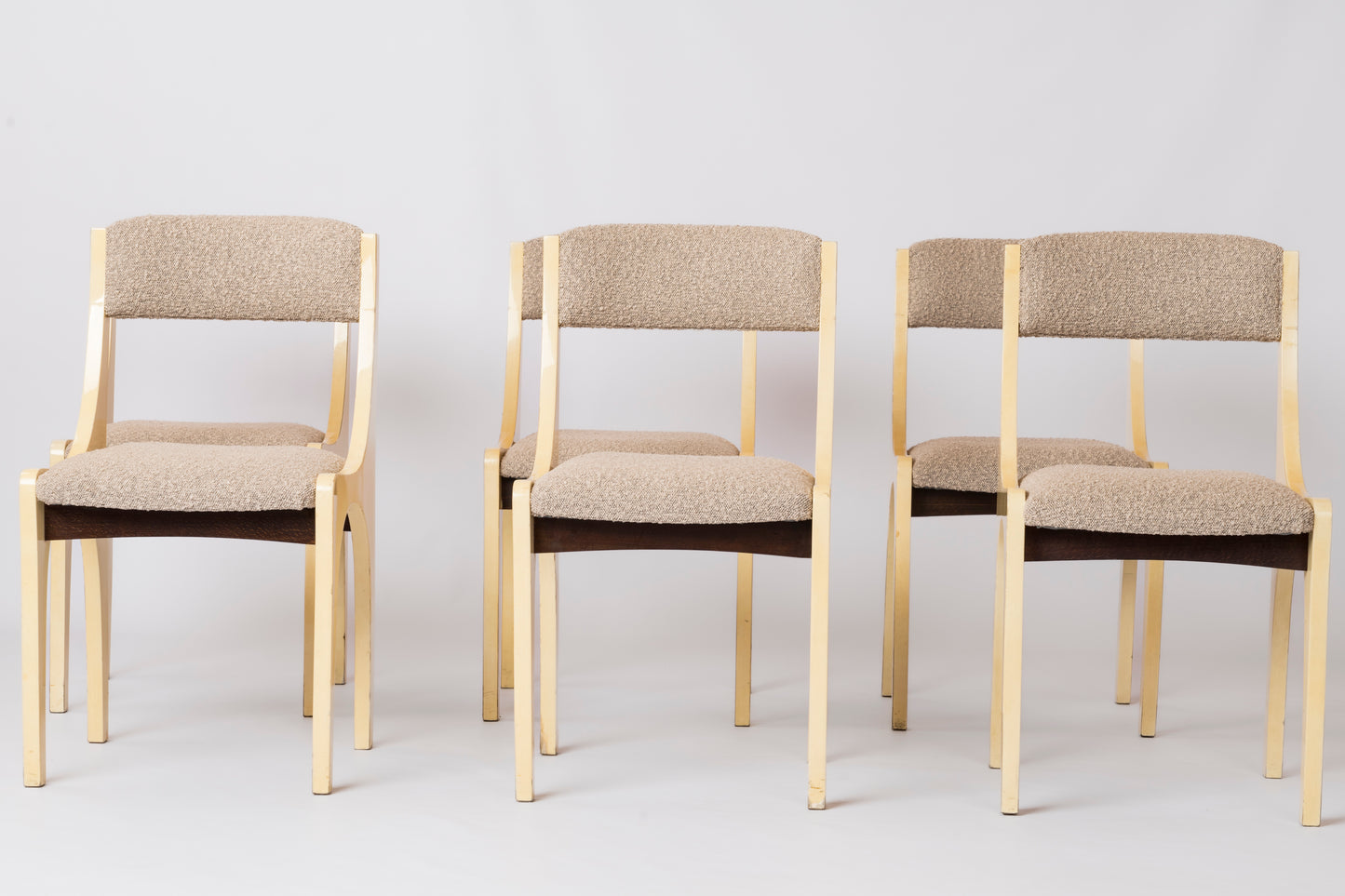 Six Cream Velum & Chiné Upholstery Chairs att. to Aldo Tura - Italy 1970's