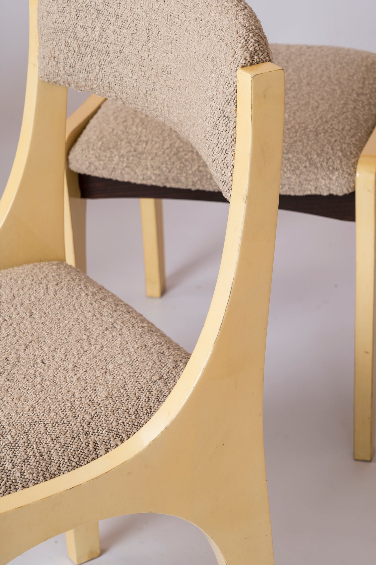 Six Cream Velum & Chiné Upholstery Chairs att. to Aldo Tura - Italy 1970's