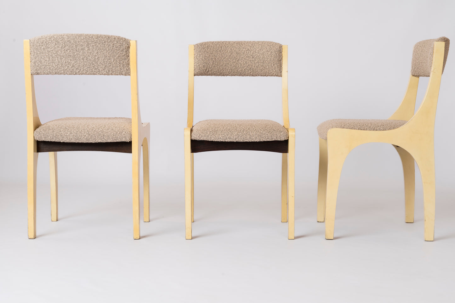 Six Cream Velum & Chiné Upholstery Chairs att. to Aldo Tura - Italy 1970's