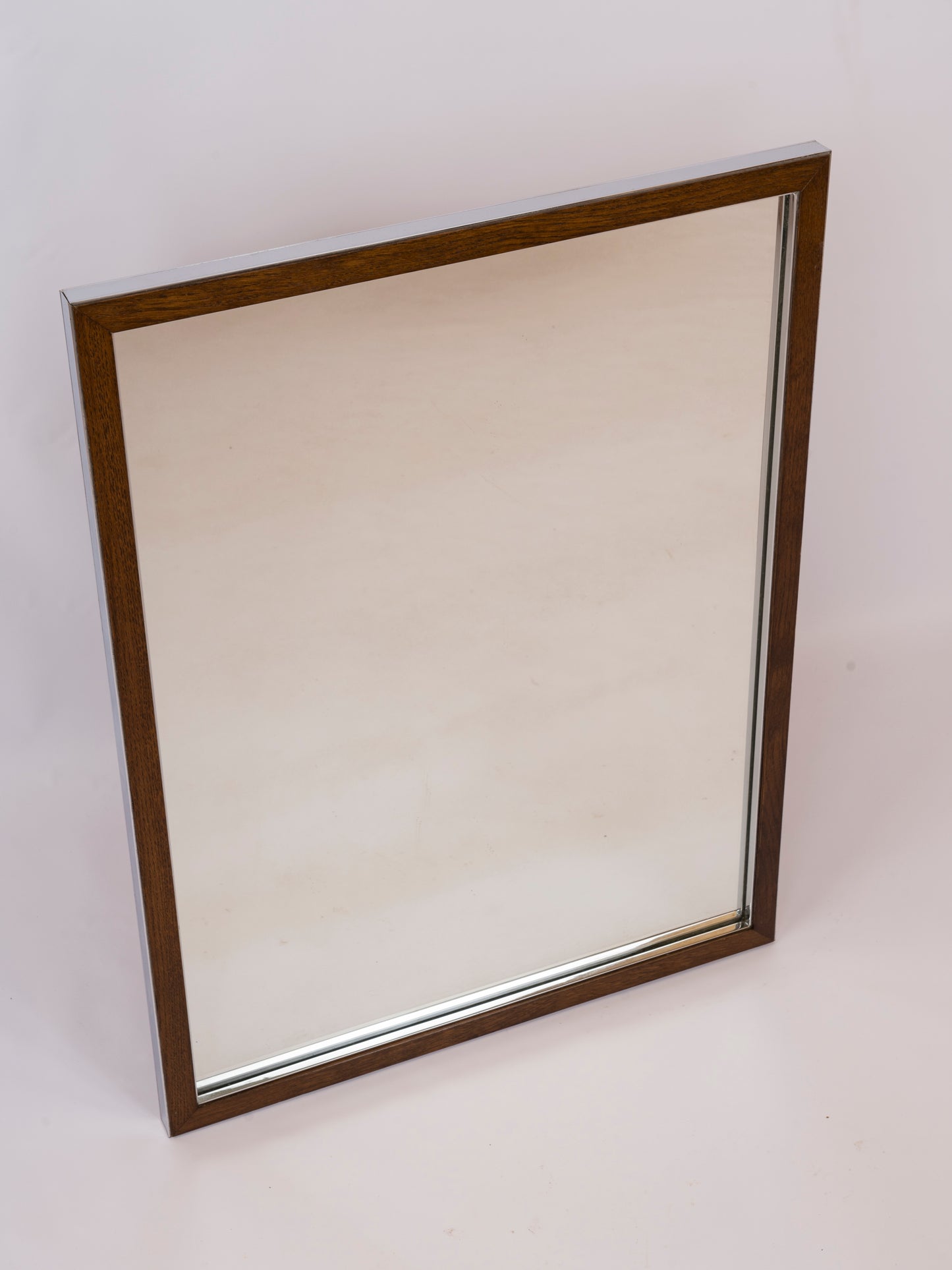 Modernist Teak & Chrome Mirror - Italy 1970's