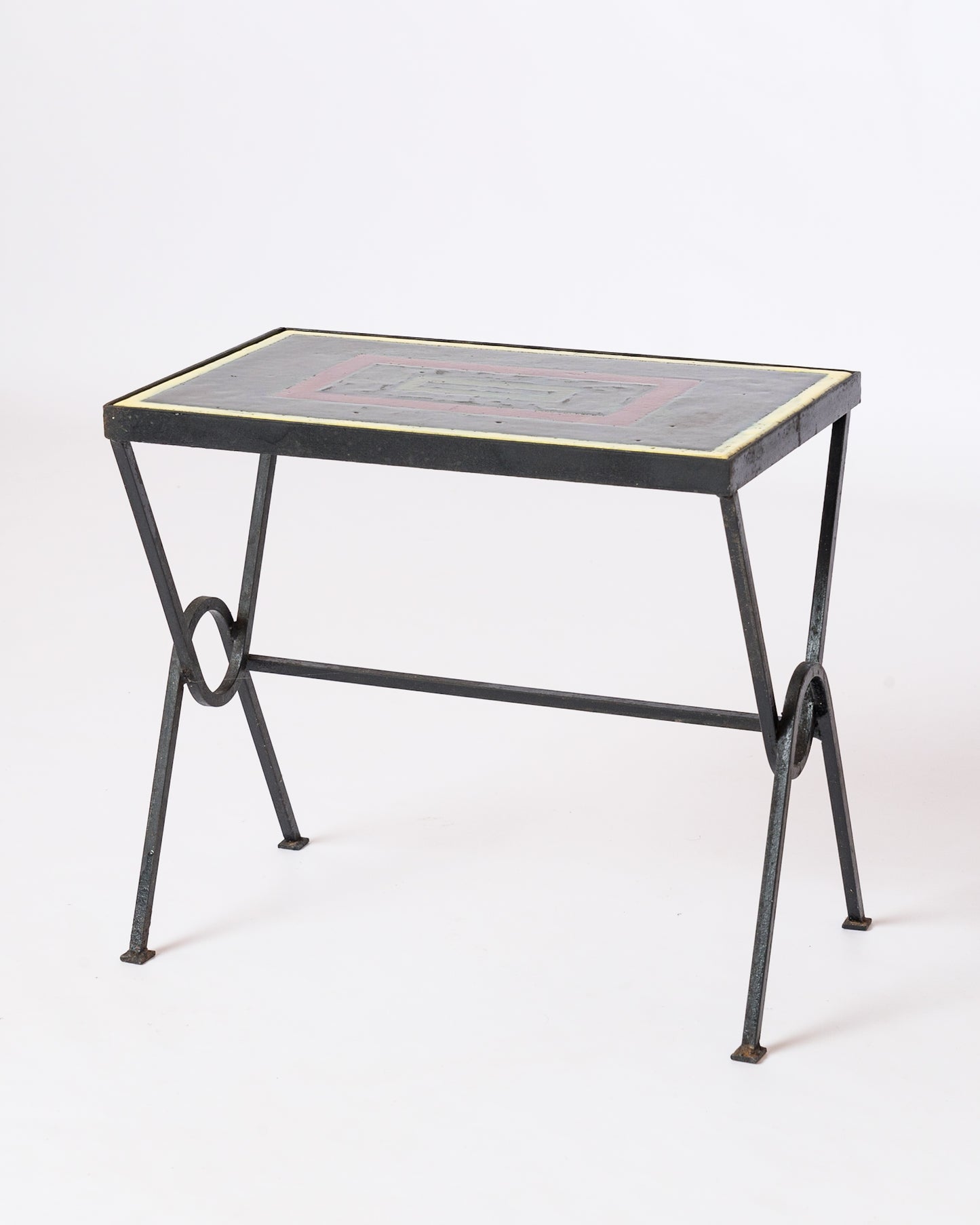 Enameled Lava Stone Side Table att. Jacques Adnet - France 1950s