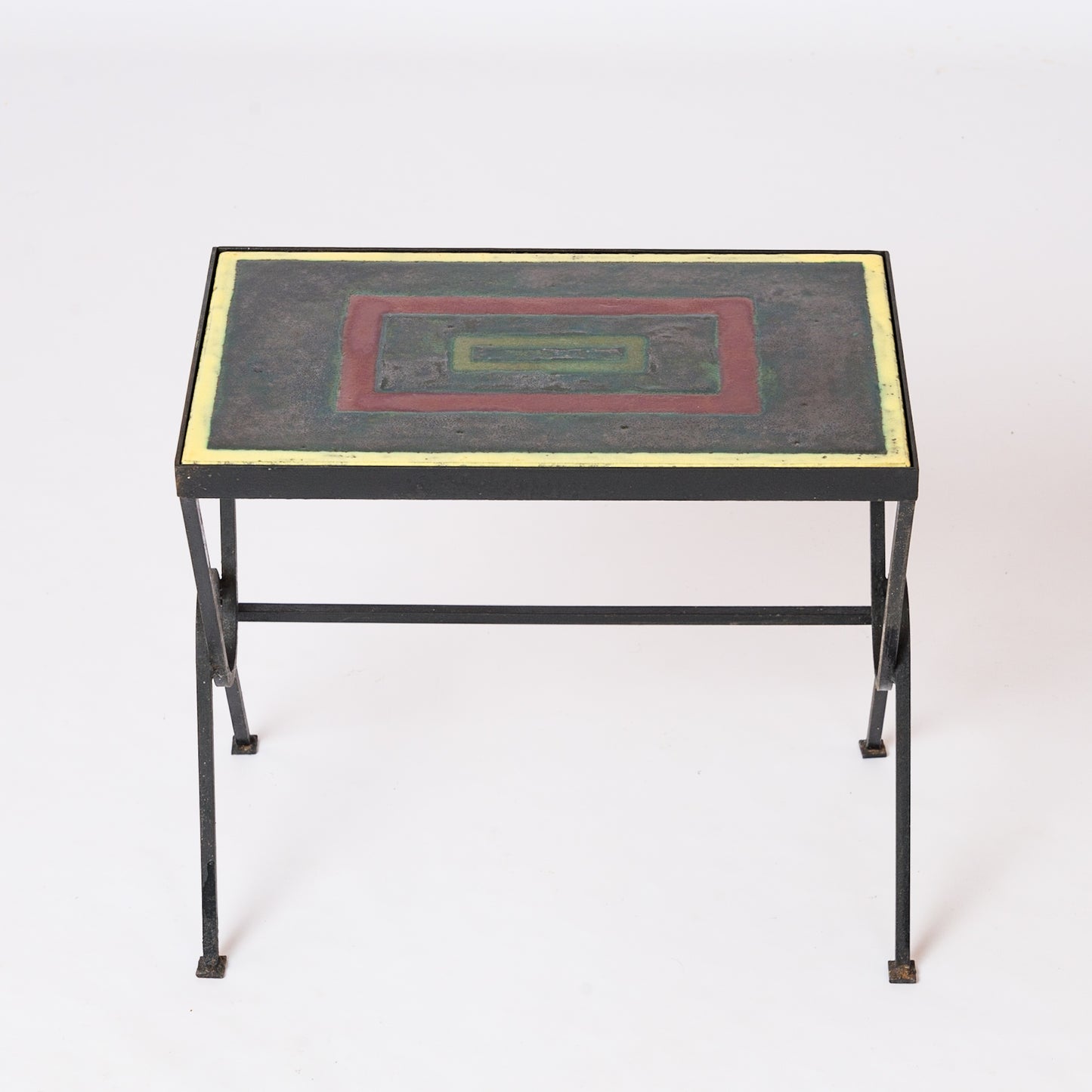 Enameled Lava Stone Side Table att. Jacques Adnet - France 1950s