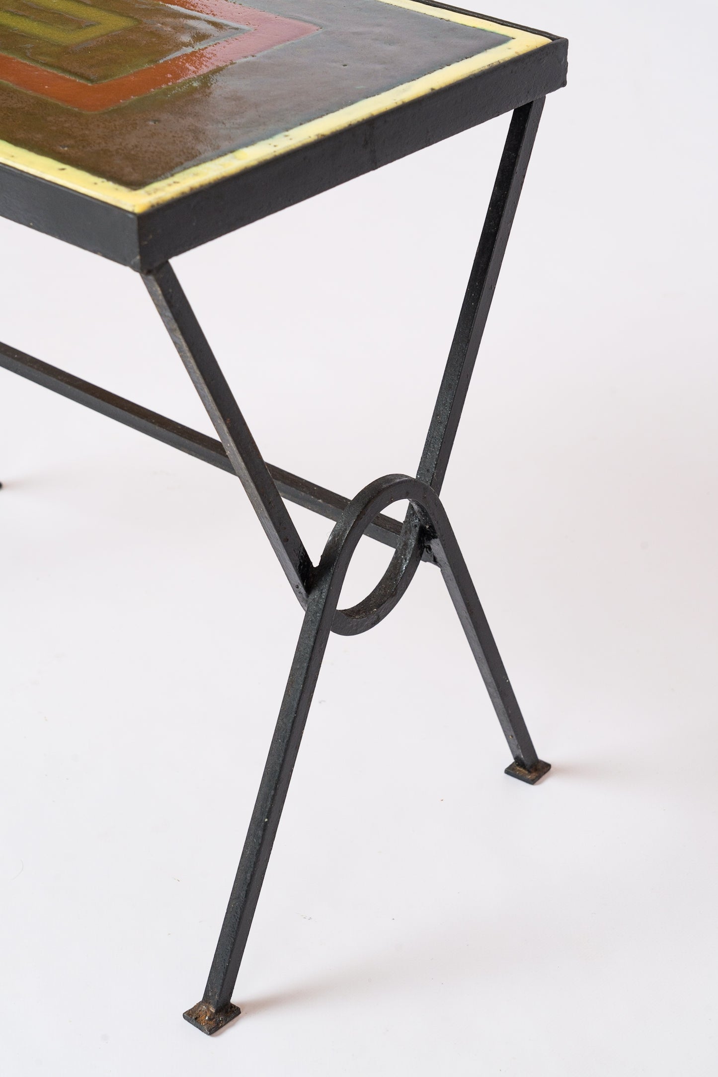 Enameled Lava Stone Side Table att. Jacques Adnet - France 1950s