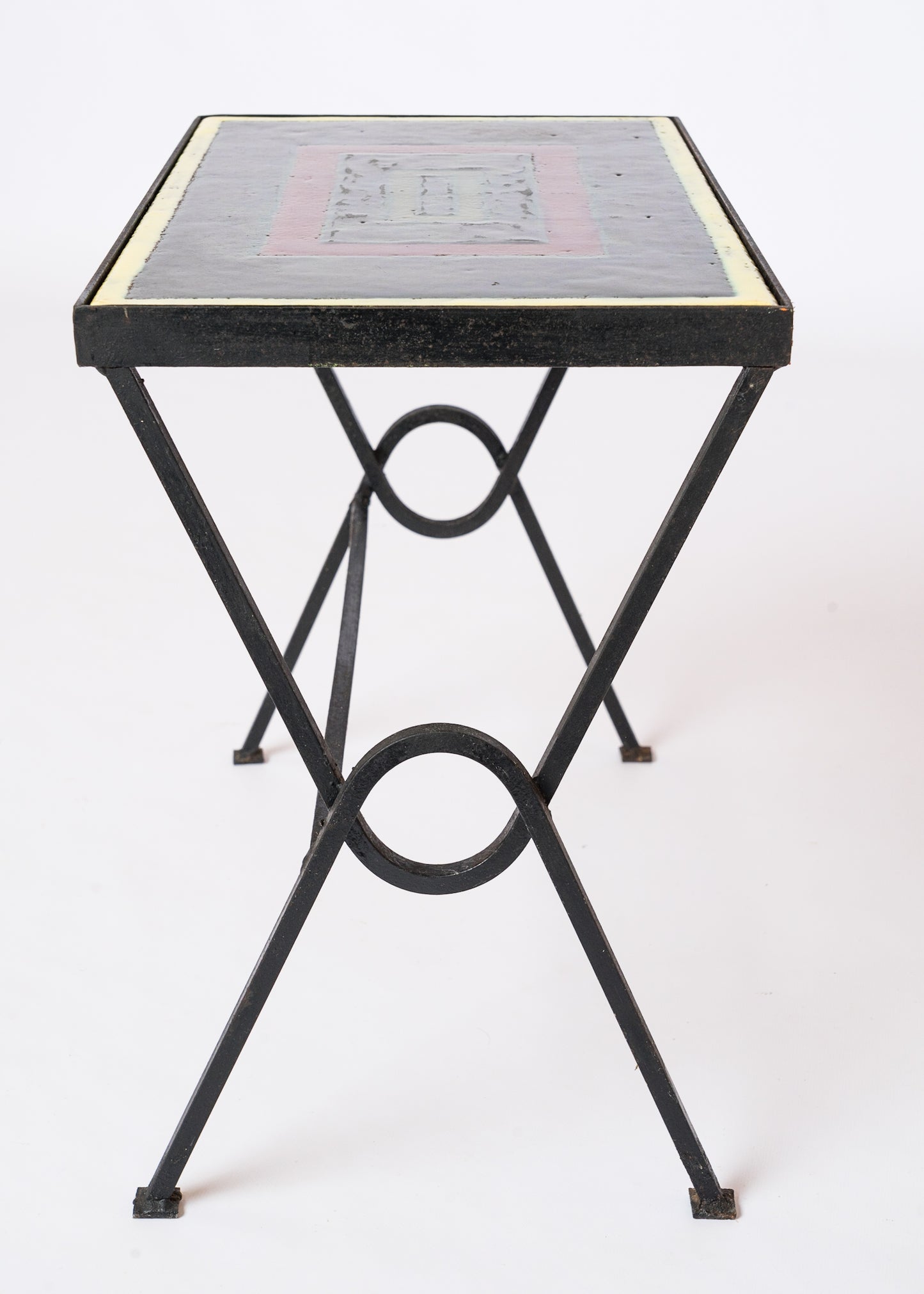 Enameled Lava Stone Side Table att. Jacques Adnet - France 1950s