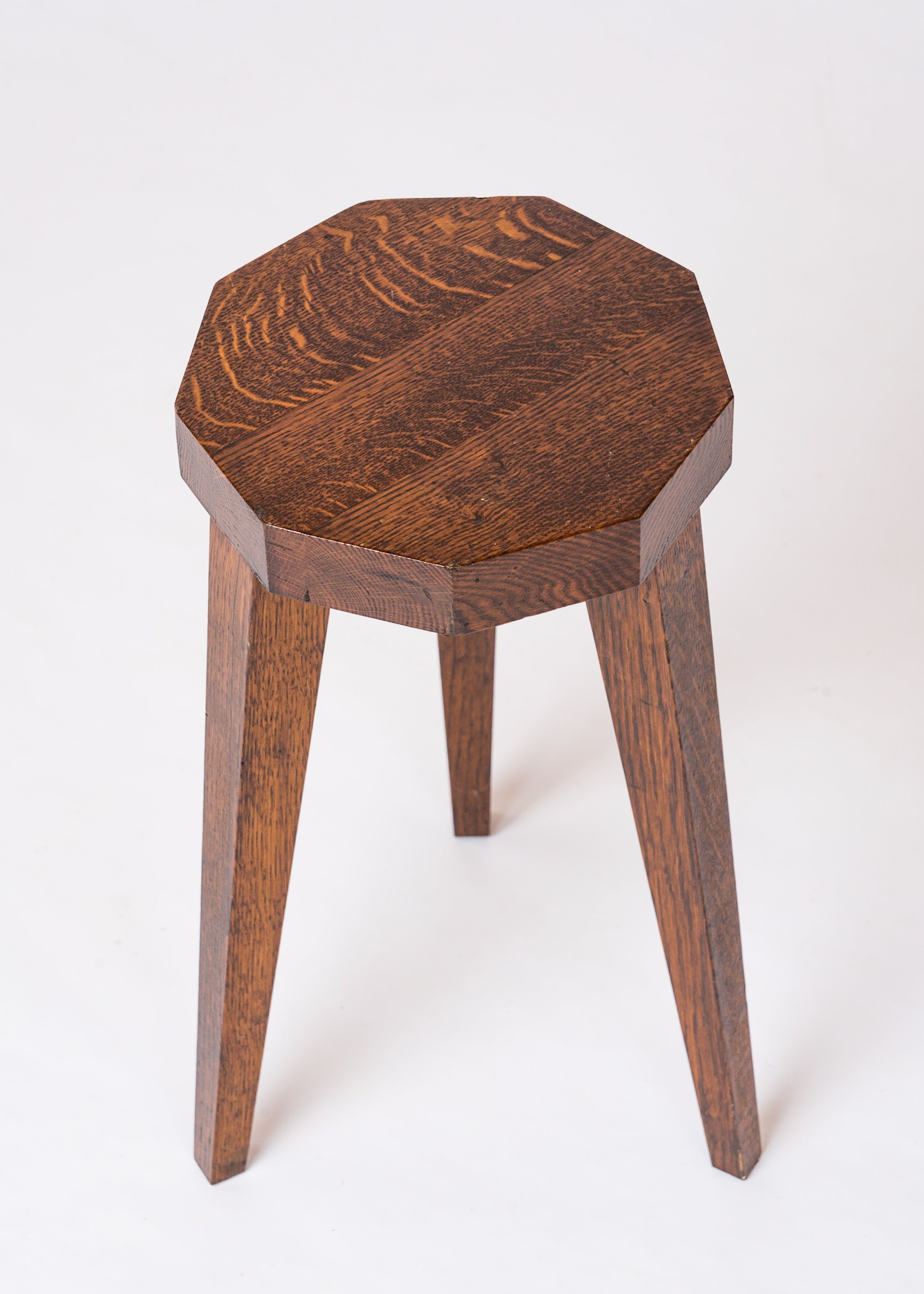 Minimalist Octogone Teak Tripod Stool - France 1970's