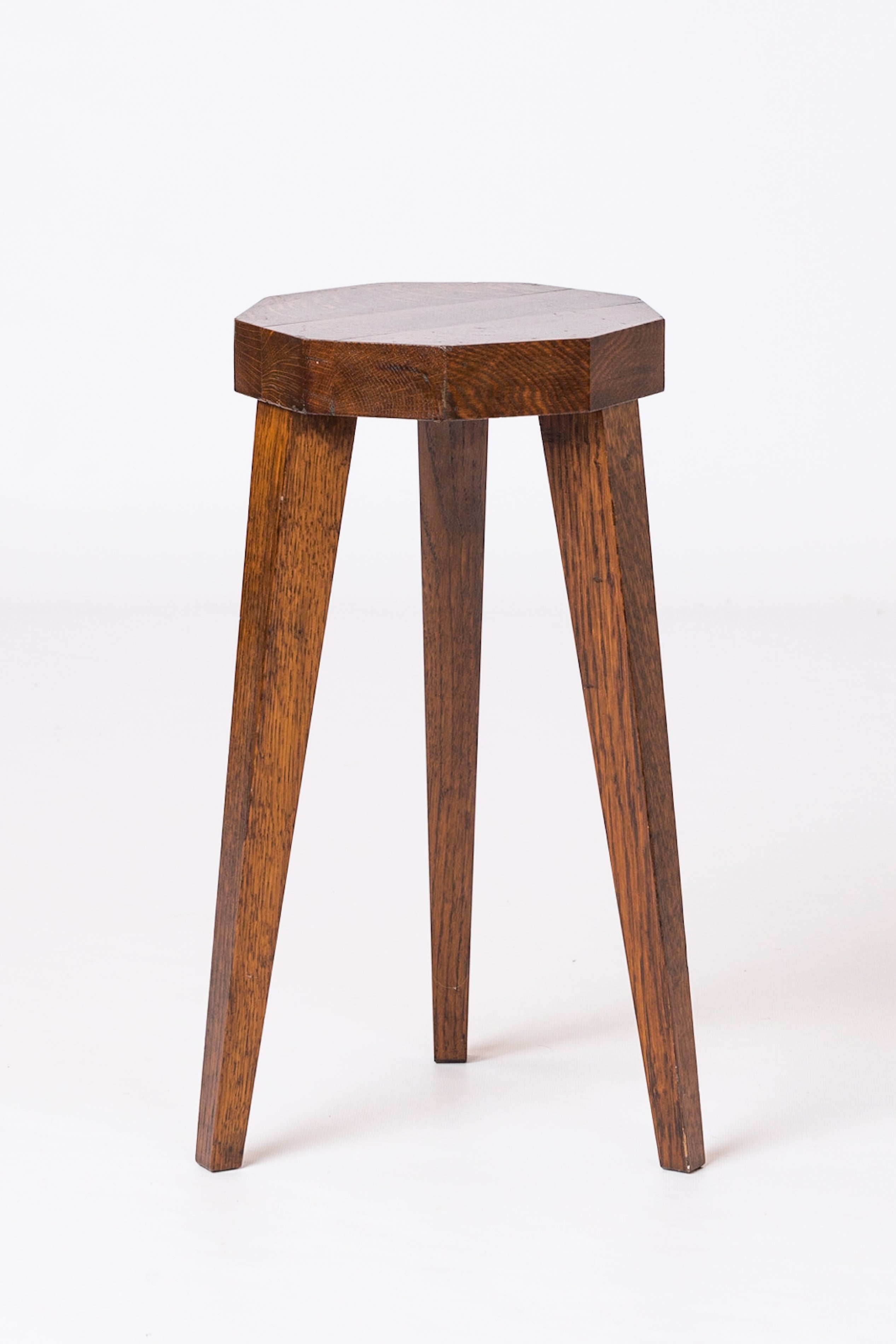 Minimalist Octogone Teak Tripod Stool - France 1970's