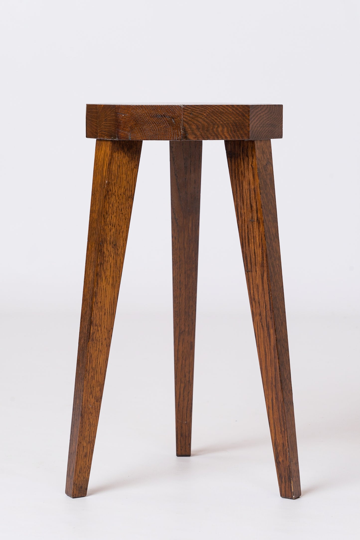 Minimalist Octogone Teak Tripod Stool - France 1970's