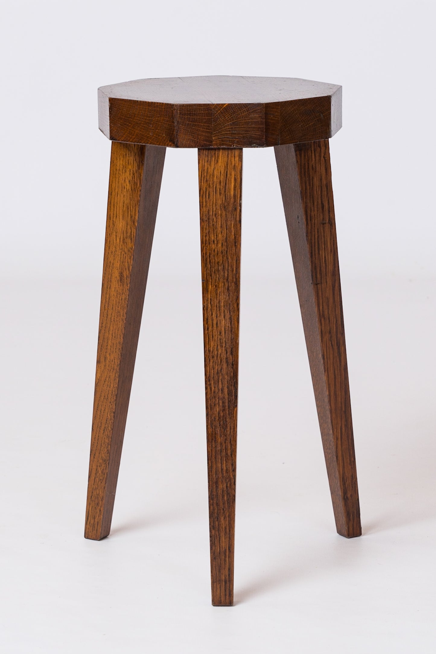 Minimalist Octogone Teak Tripod Stool - France 1970's