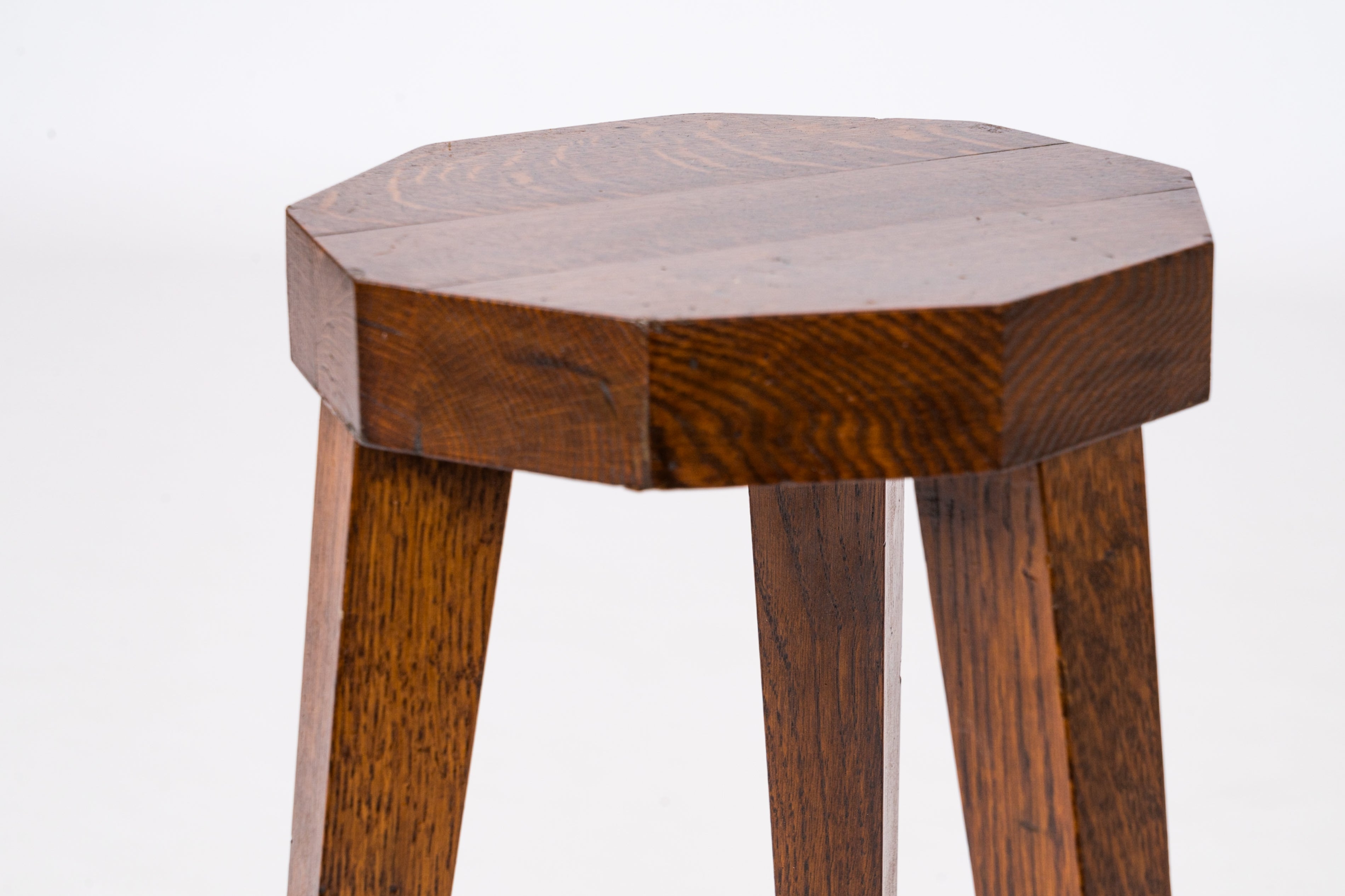 Minimalist Octogone Teak Tripod Stool - France 1970's