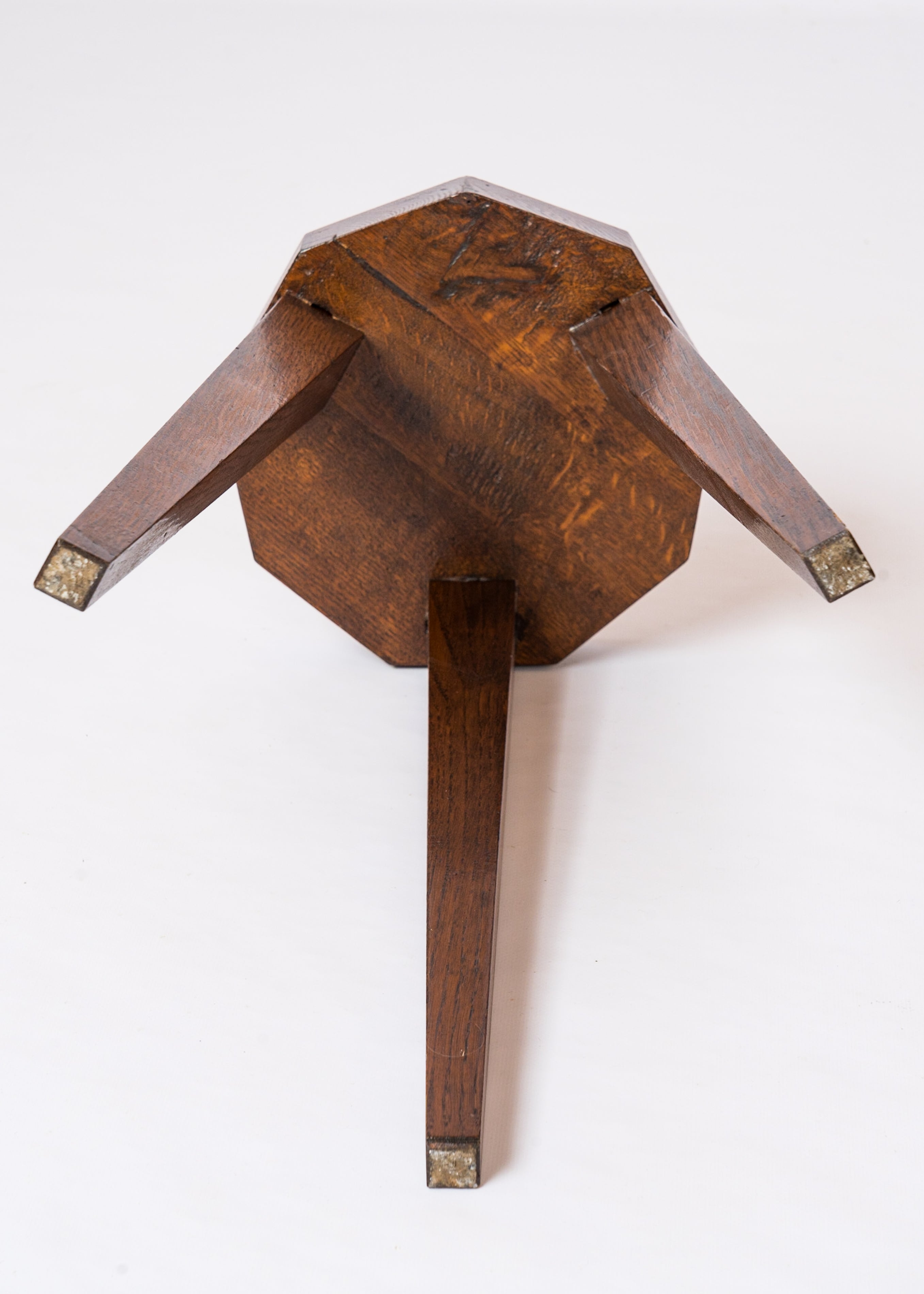 Minimalist Octogone Teak Tripod Stool - France 1970's