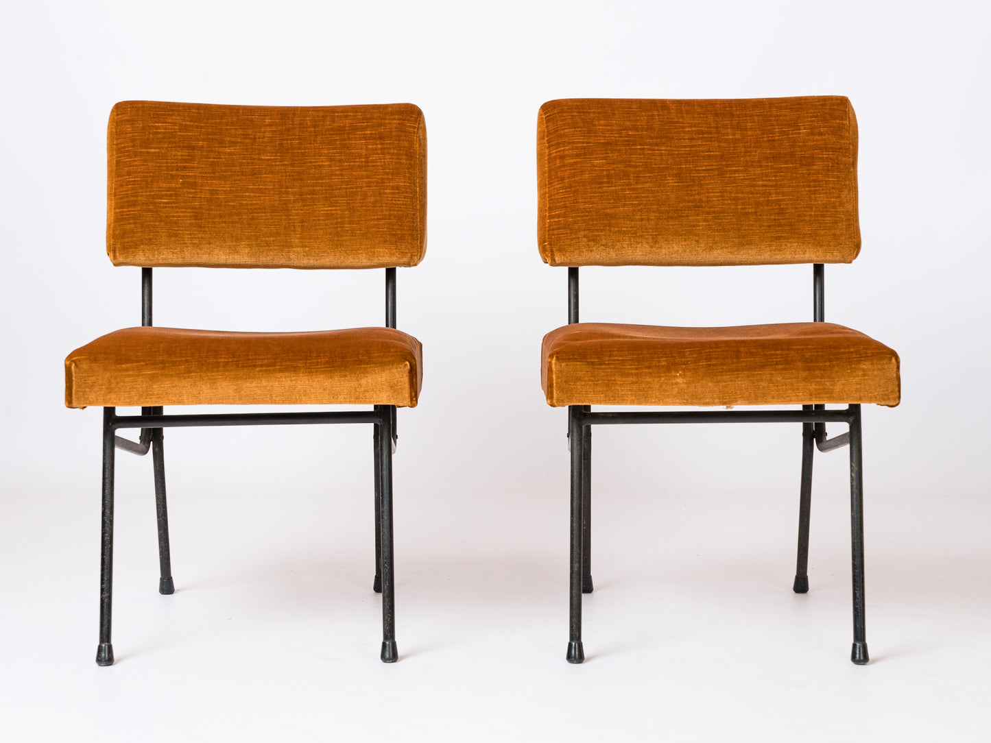 Pair of Marigold Velvet Adjustable Chairs att. Pierre Guariche - France 1960's