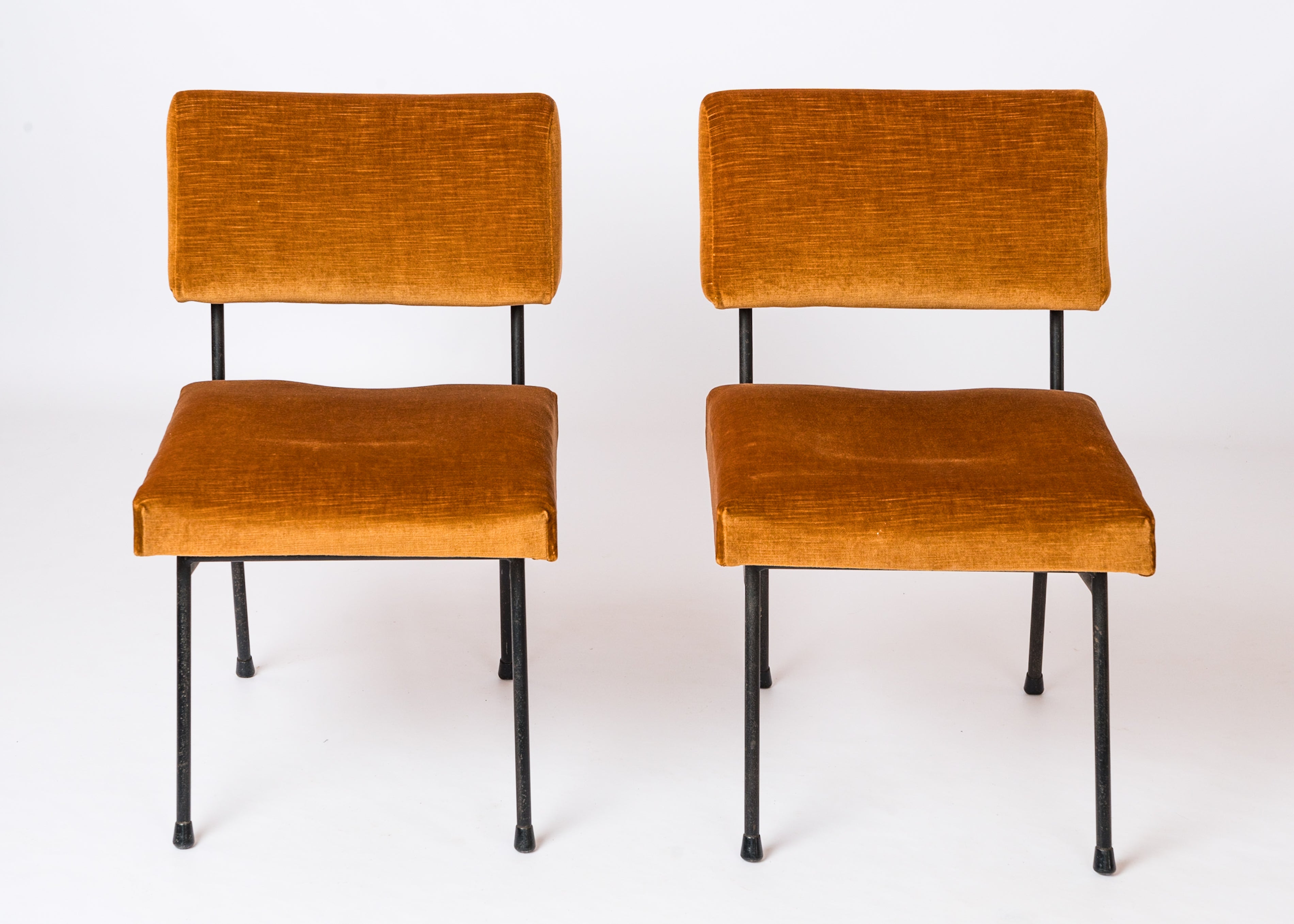 Pair of Marigold Velvet Adjustable Chairs att. Pierre Guariche - France 1960's