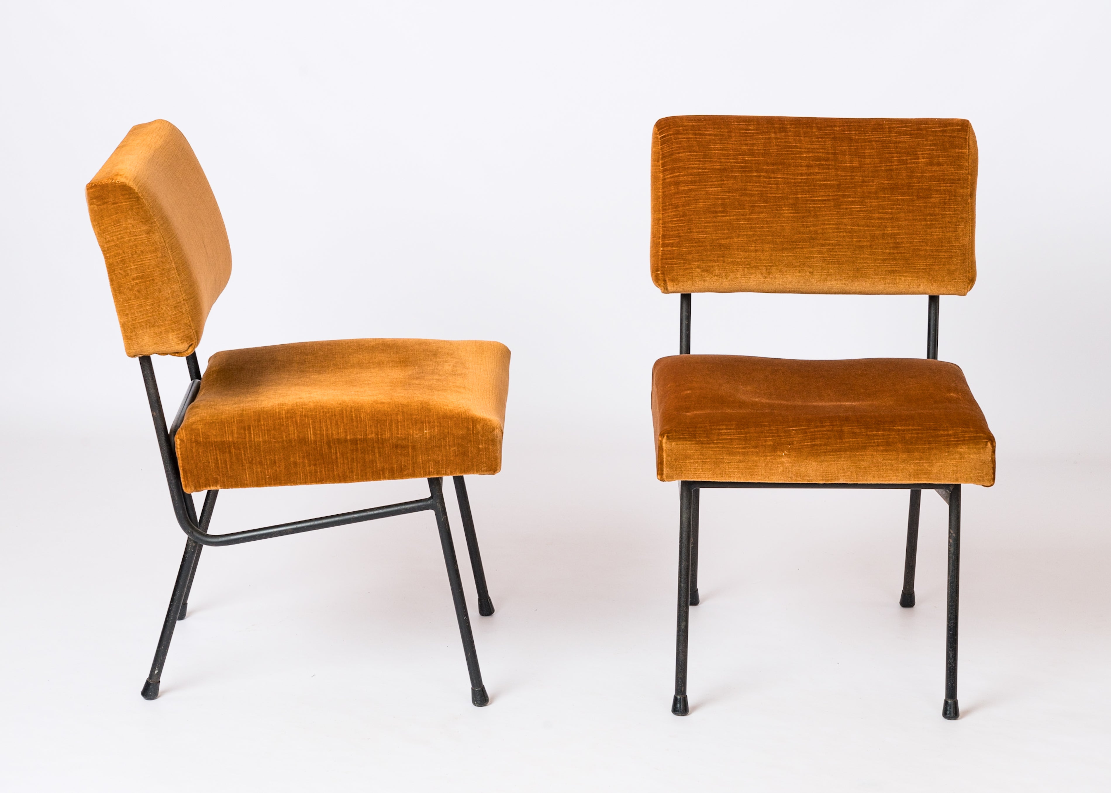 Pair of Marigold Velvet Adjustable Chairs att. Pierre Guariche - France 1960's