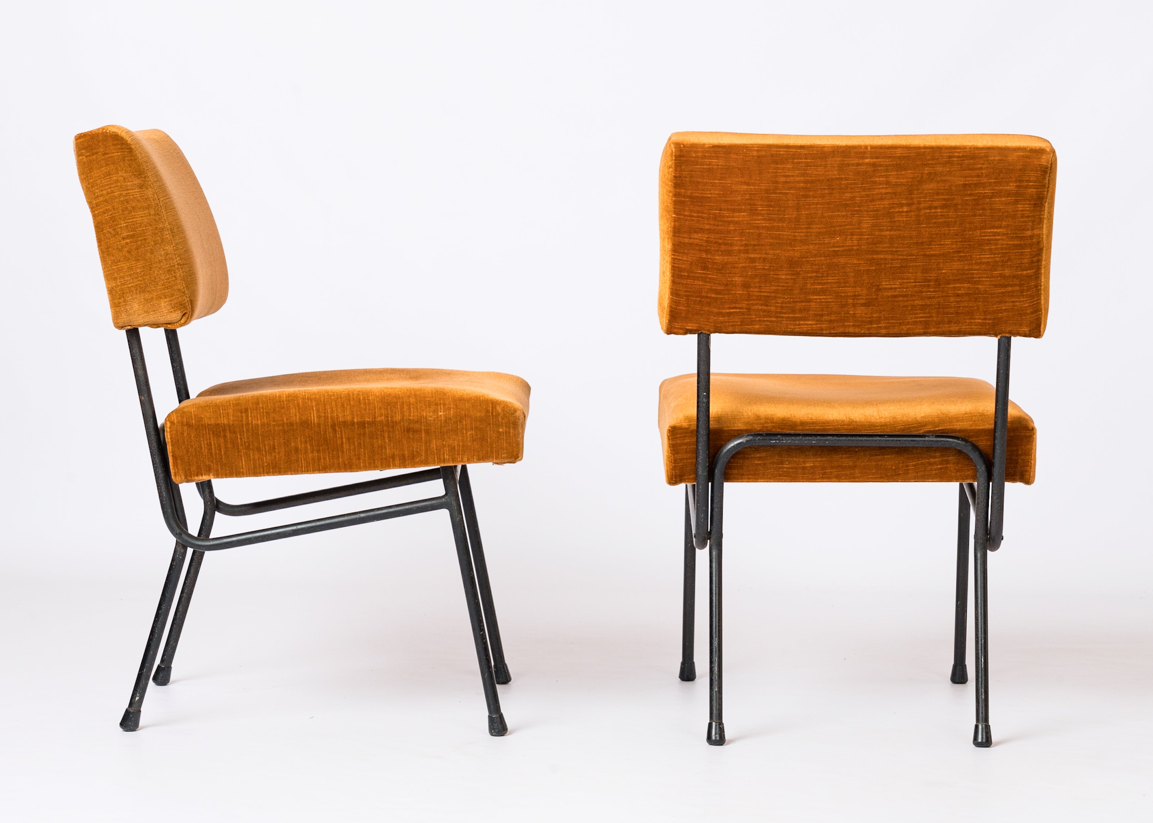 Pair of Marigold Velvet Adjustable Chairs att. Pierre Guariche - France 1960's