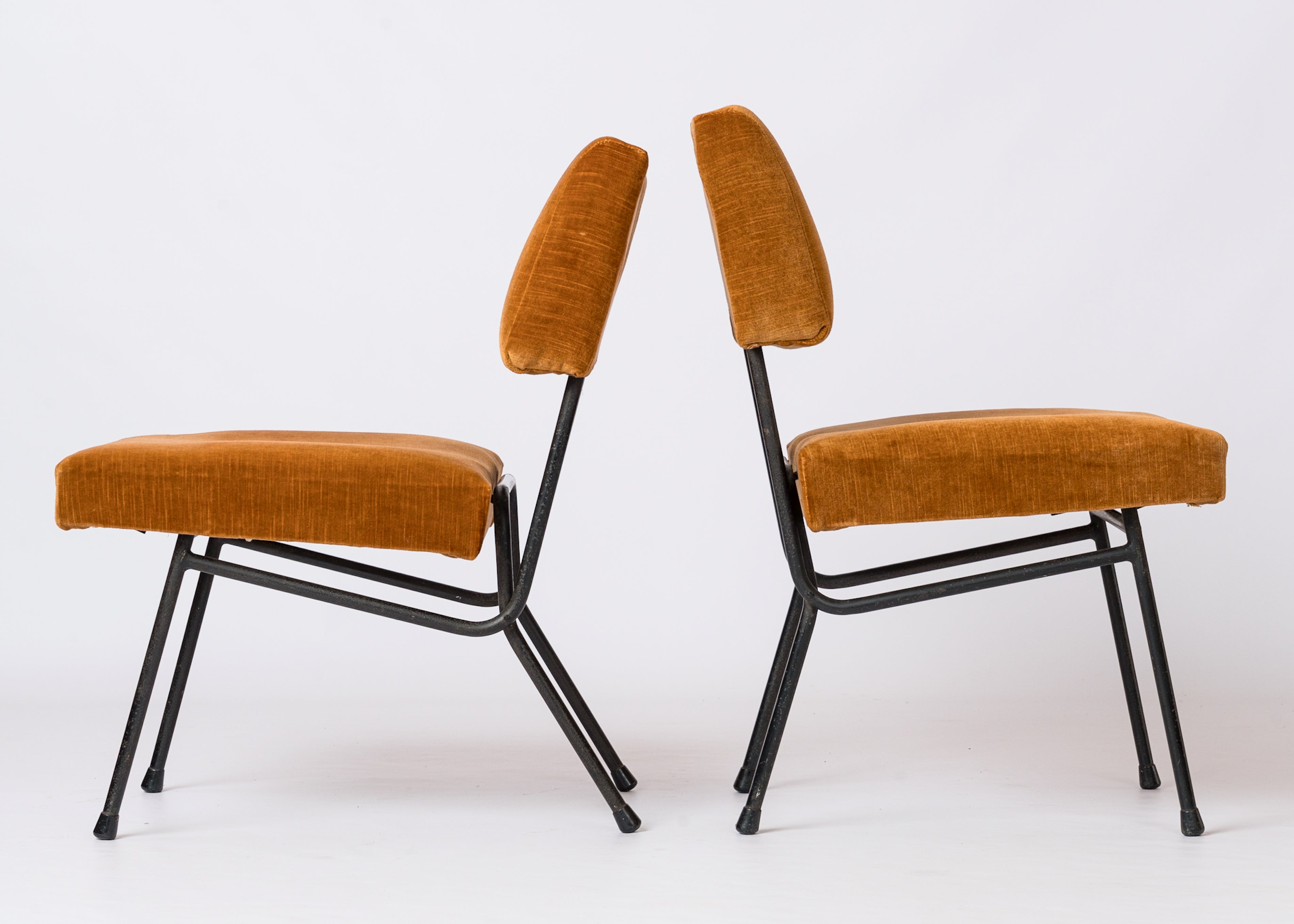 Pair of Marigold Velvet Adjustable Chairs att. Pierre Guariche - France 1960's