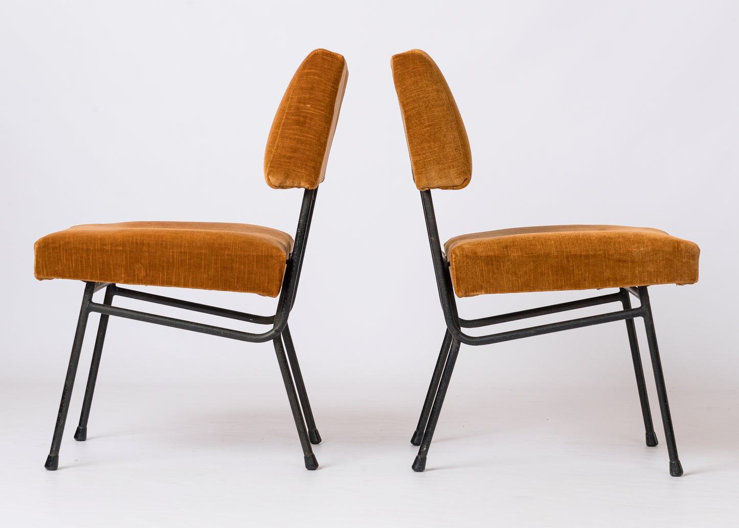 Pair of Marigold Velvet Adjustable Chairs att. Pierre Guariche - France 1960's